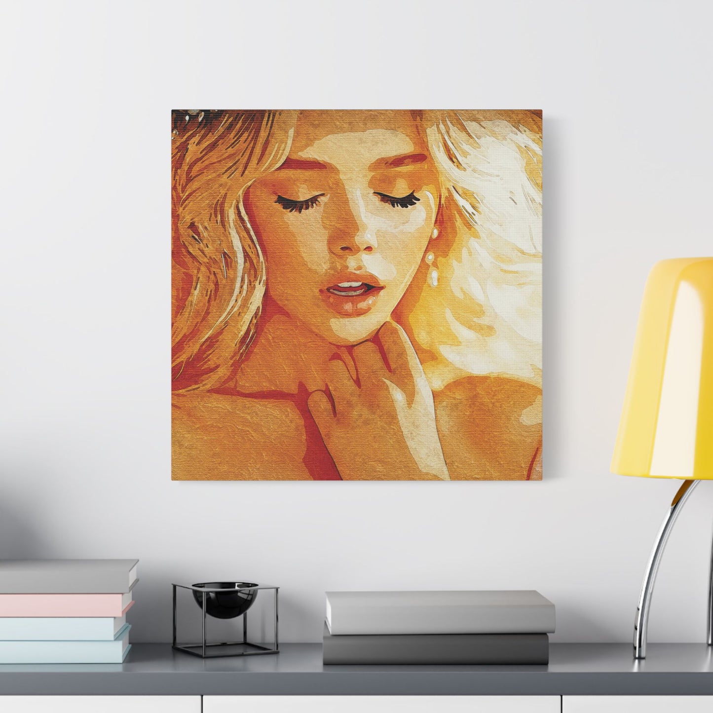 “Golden Reverie: The Serenity of a Soul in Stillness” - Elegant Satin Canvas Art Print, Home Decor Wall Artwork, Beautiful Portrait, Gift for Her, Modern Art Piece, Unique Wall Decoration