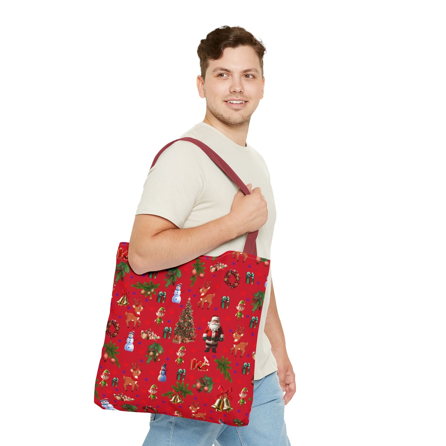 Festive Holiday Tote Bag - Santa, Snowman & Christmas Design