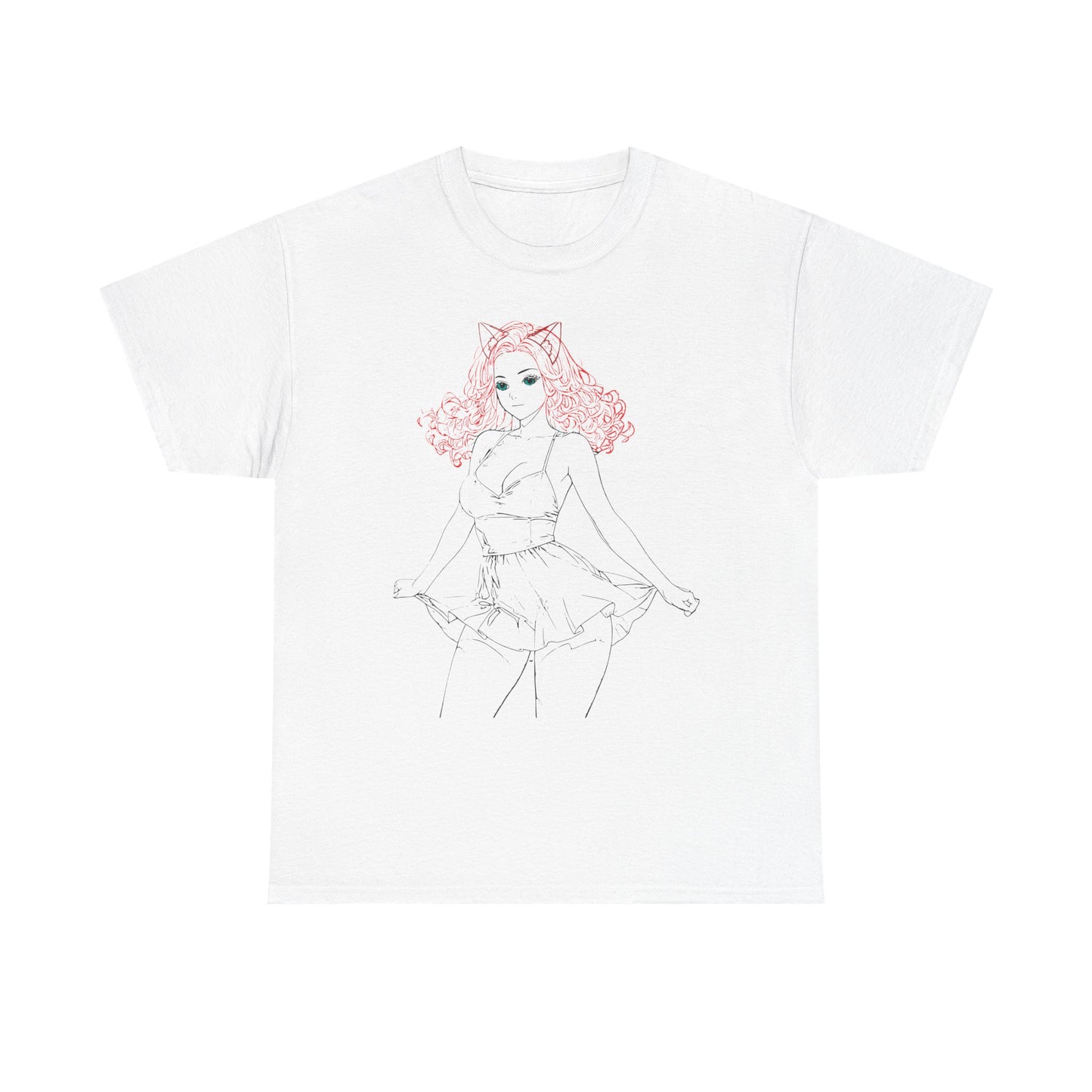 Cute Cat Girl Unisex Tee, Trendy Illustration T-Shirt, Gift for Cat Lovers, Casual Everyday Look, Fun Graphic Tee, Birthday Outfit