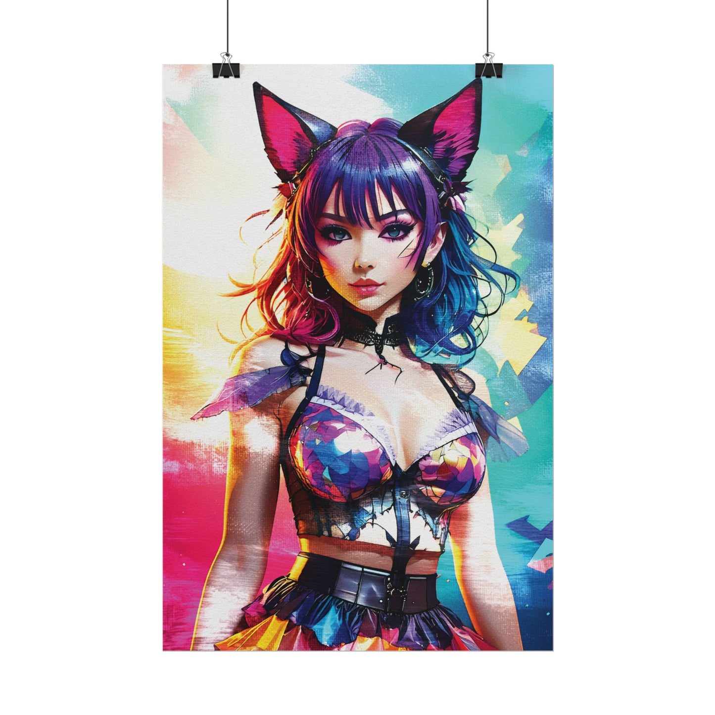 Vibrant Anime Cat Girl Rolled Poster - Colorful Wall Art for Anime Lovers