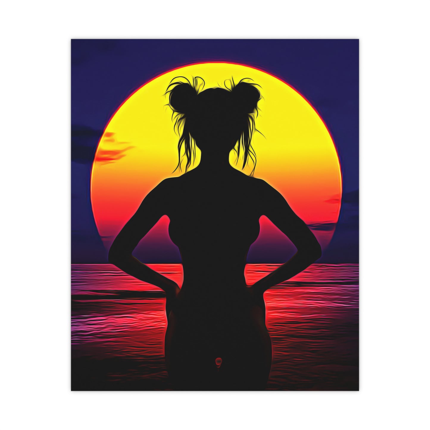Solar Silhouette: Embrace Inner Strength in the Golden Sunset Glow - Sunset Silhouette Matte Poster, Art Print for Home Decor, Aesthetic Wall Art, Beach Vibe Decor, Gift for Art Lovers