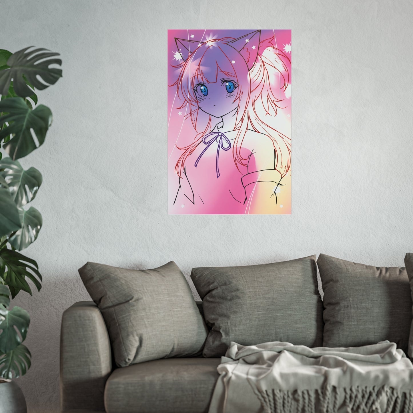 Whimsical Anime Fine Art Poster, Bedroom Wall Decor, Gift for Anime Lovers, Fantasy Art Print, Cute Home Aesthetic