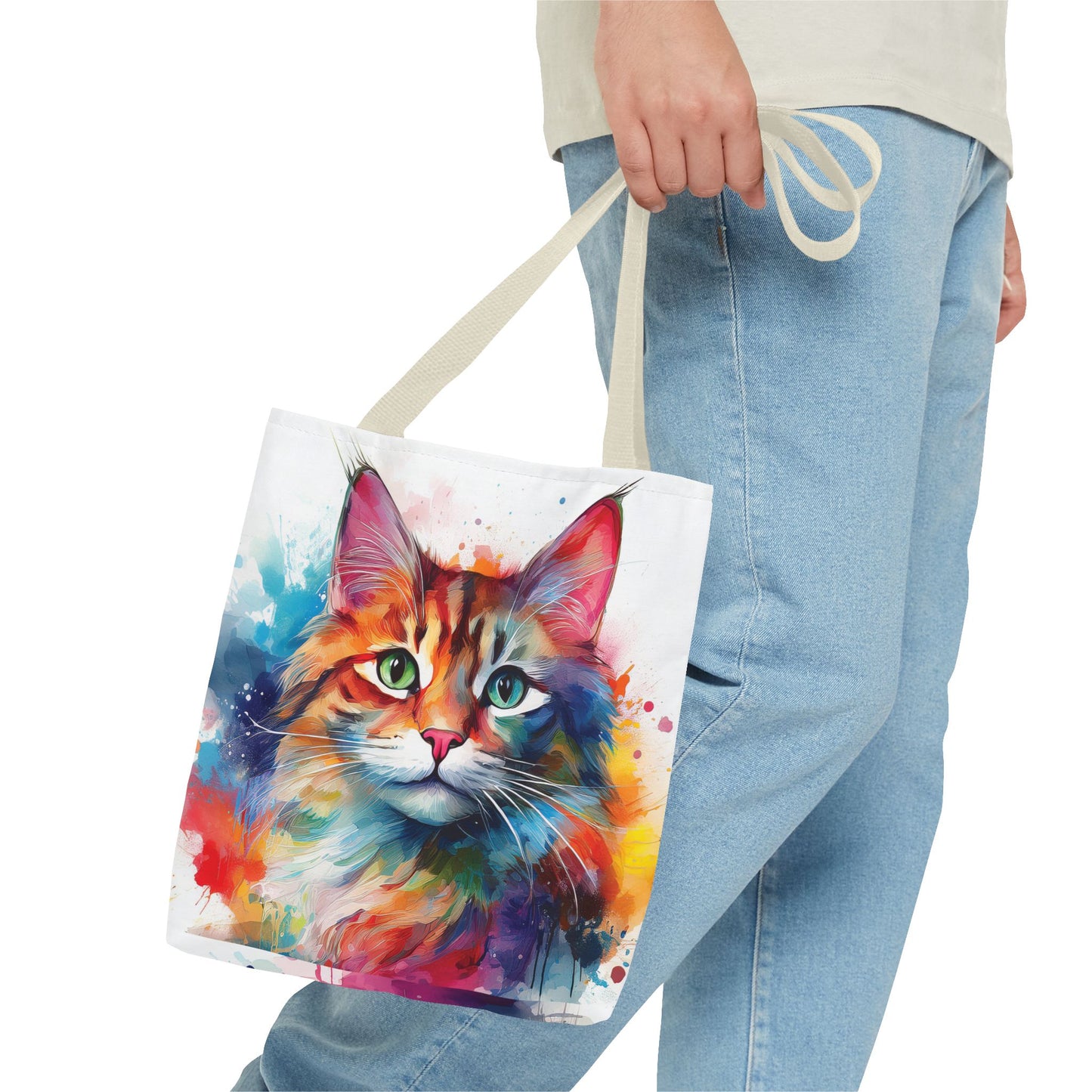 Colorful Tri-Color Cat Tote Bag: Pawsitive Vibes