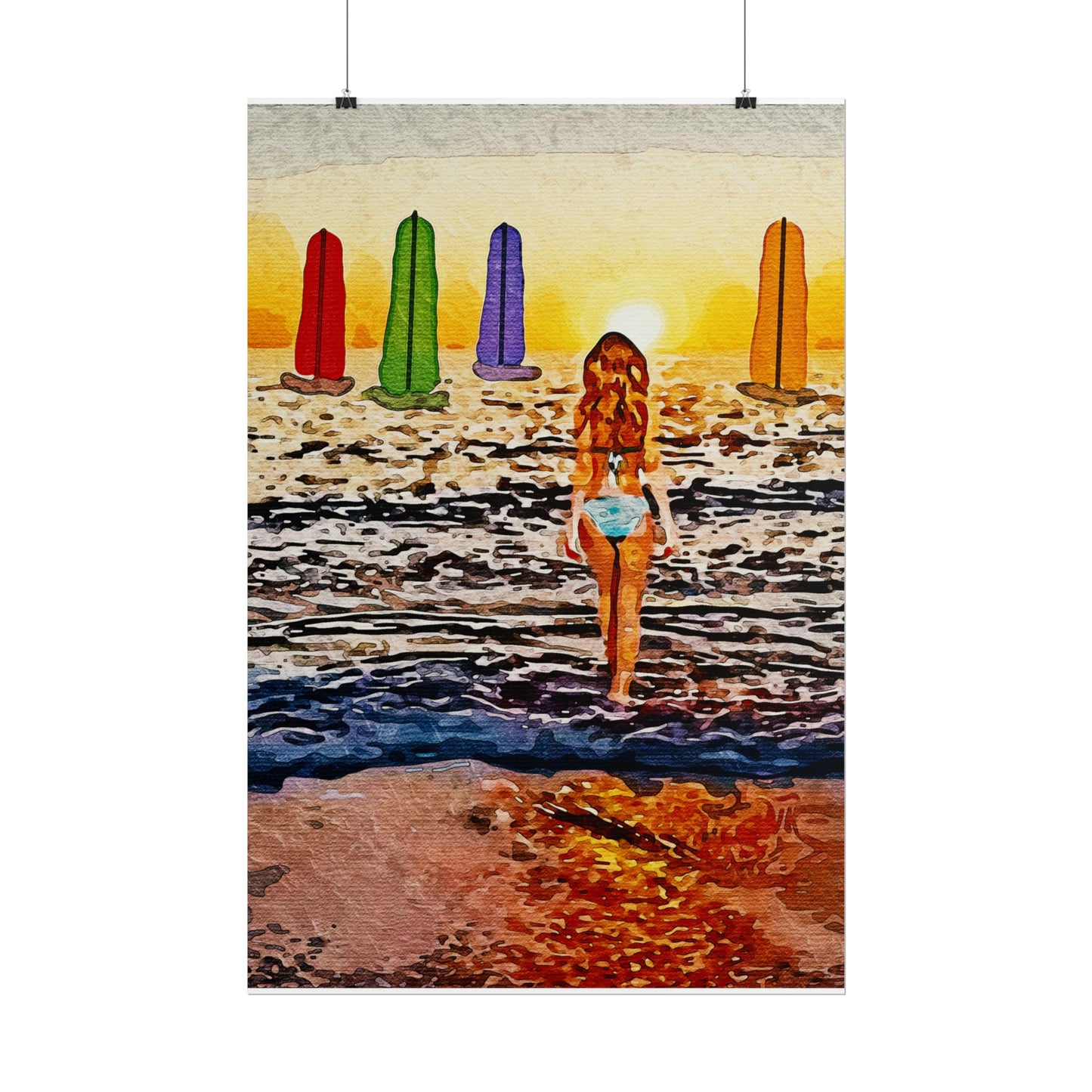 "Chasing Horizons: A Sunset Journey of Hope and Serenity Beyond the Waves" - Beach-Themed Rolled Posters, Decorative Wall Art, Summer Decor, Coastal Vibe, Surfing Gift, Ocean Sunset Print