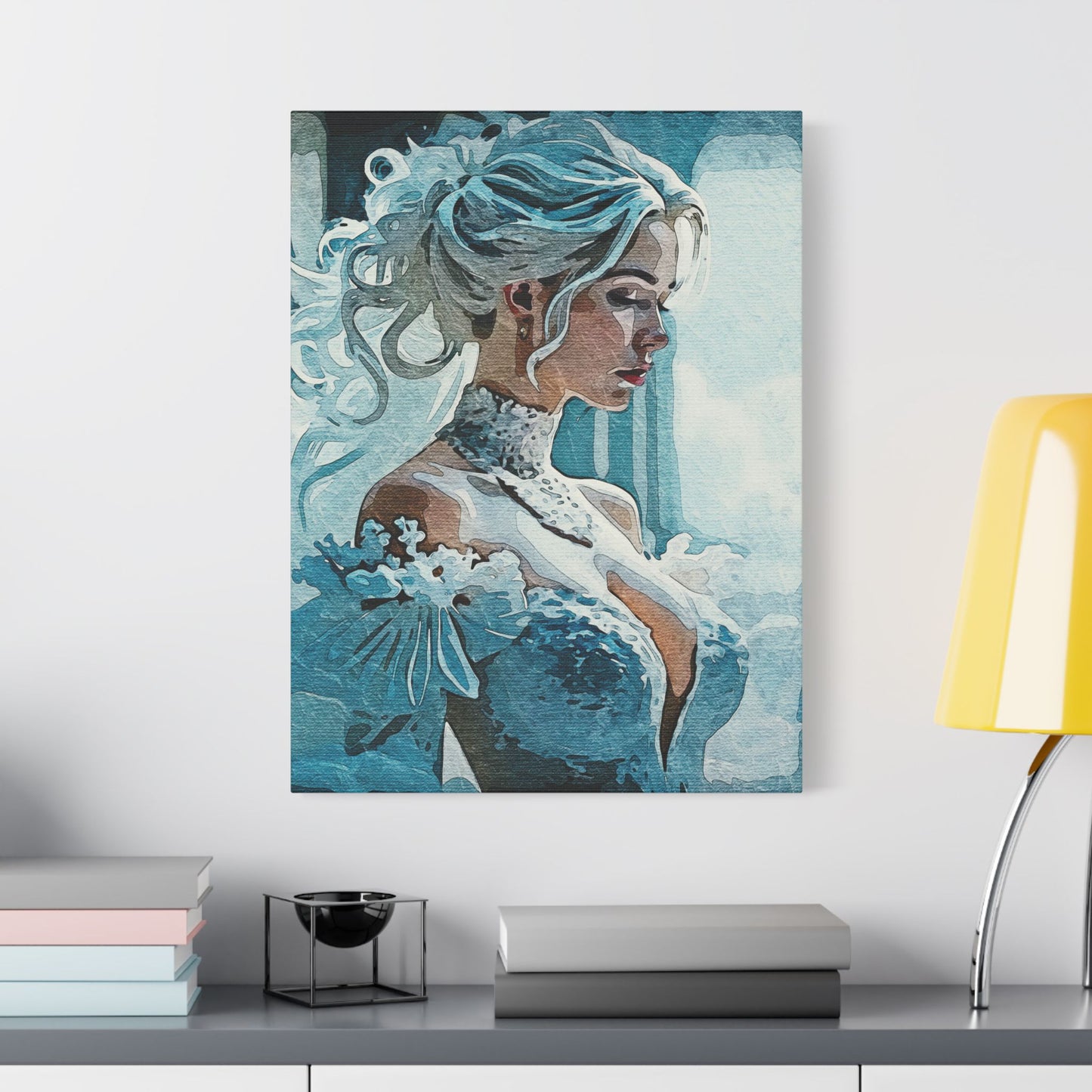 Radiant Empowerment β Elegance That Commands Light β‘π - Elegant Satin Canvas Wall Art, Perfect for Home Decor, Bridal Shower Gift, Wedding Decor, Blue Toned Artwork