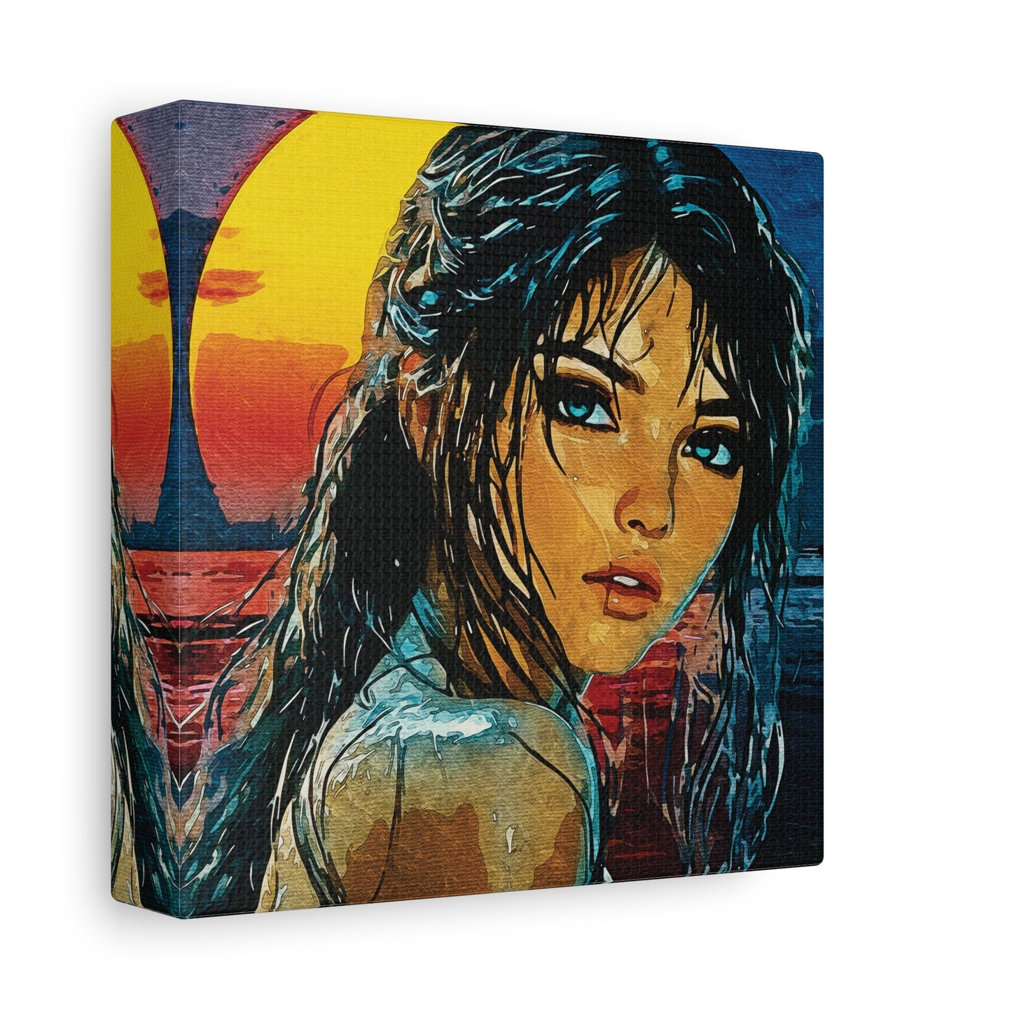 "Golden Hour Goddess: Vibrant Pop Art Vision" - Stylish Art Canvas Print, Home Decor, Wall Art, Gift for Art Lovers, Bohemian Decor, Unique Artwork
