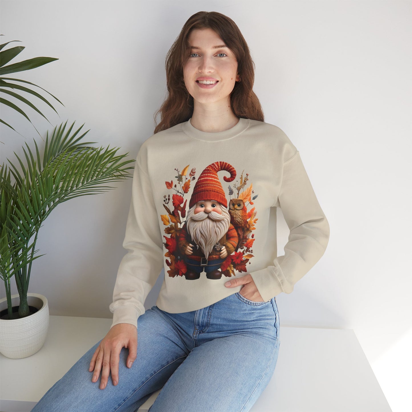 Gnome & Owl Autumn Harmony β Cozy Magic for the Season ππ§‘ - Sweatshirt | Fall Sweater, Autumn Apparel, Unisex Crewneck, Perfect Gift, Holiday Wear, Seasonal Style, Comfortable Fashion