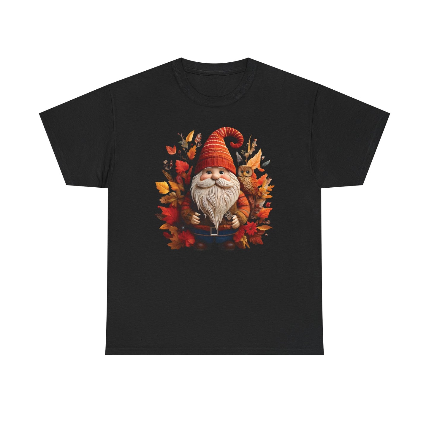 Gnome & Owl Autumn Harmony โ Cozy Magic for the Season ๐๐งก - Tee, Fall T-Shirt, Cozy Halloween Shirt, Pumpkin Spice Gift, Unisex Cotton Top