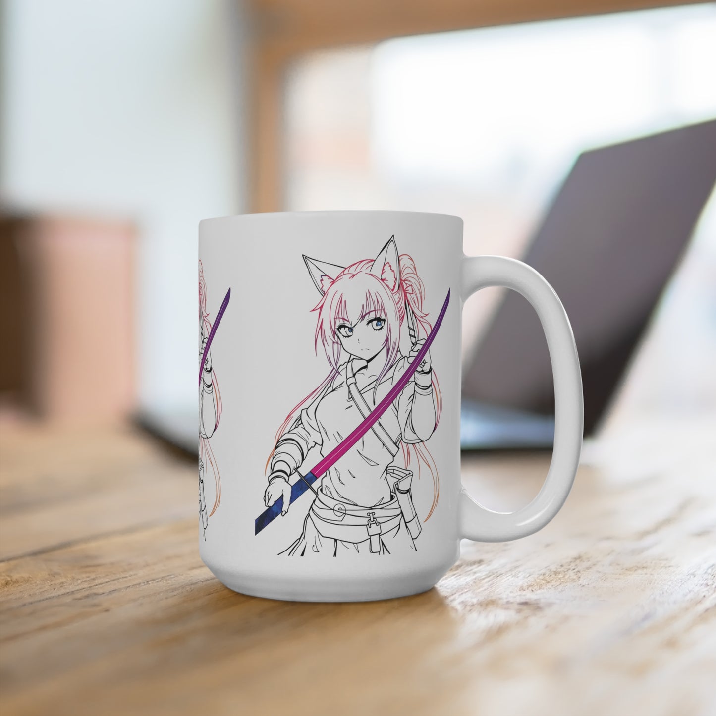Anime-Inspired Ceramic Mug, Cat Girl Coffee Cup, Gift for Anime Lovers, Manga Mug, Unique Kawaii Drinkware