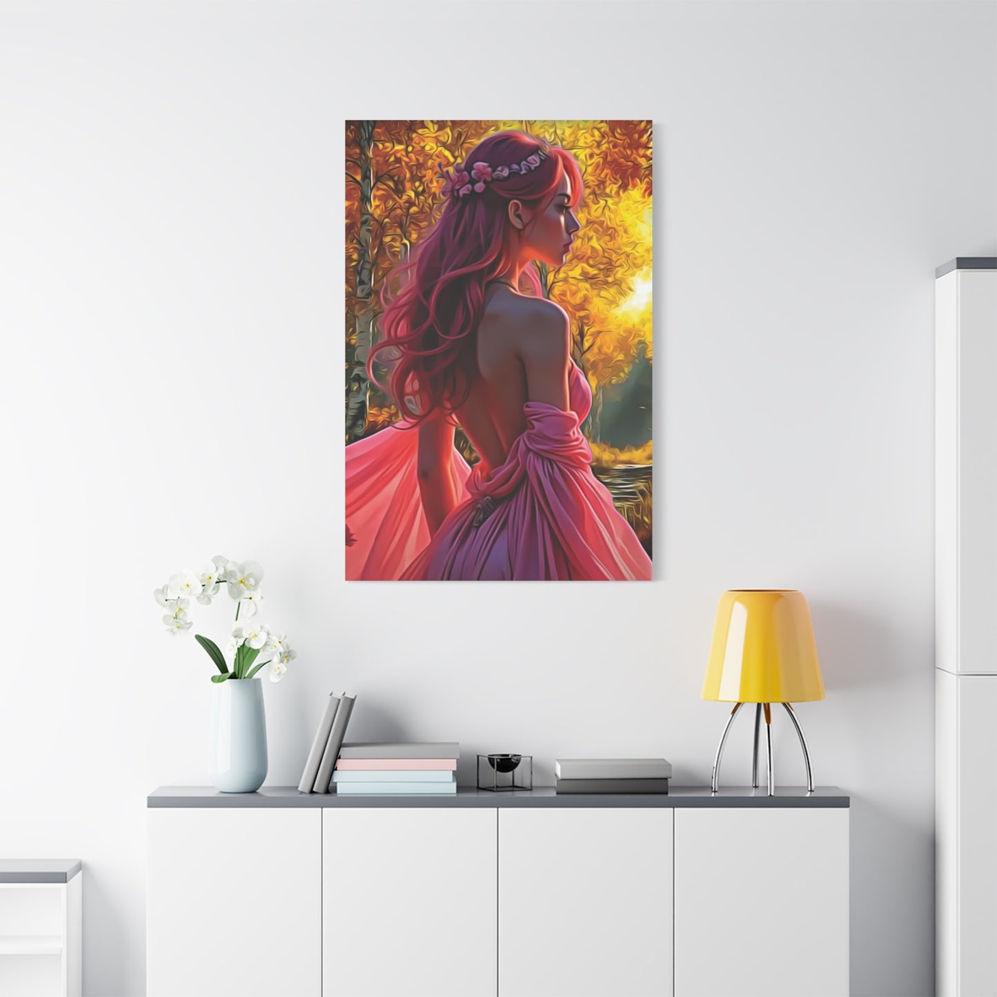 Beauty in Pink – Elegance Blossoms in Autumn Light - Stretched Canvas Art Piece, Elegant Home Decor, Wall Art, Modern Art Display, Gift for Art Lovers, Perfect for Any Occasion
