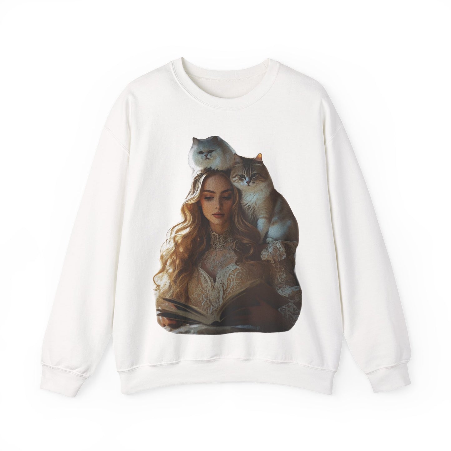 “Chapters & Companions: Peaceful Moments with Books, Cats, and Cozy Souls” - Cozy Cat Lover Sweatshirt, Cat Sweatshirt, Unisex Sweatshirt, Gift for Cat Lovers, Cute Crewneck, Animal Lover Apparel