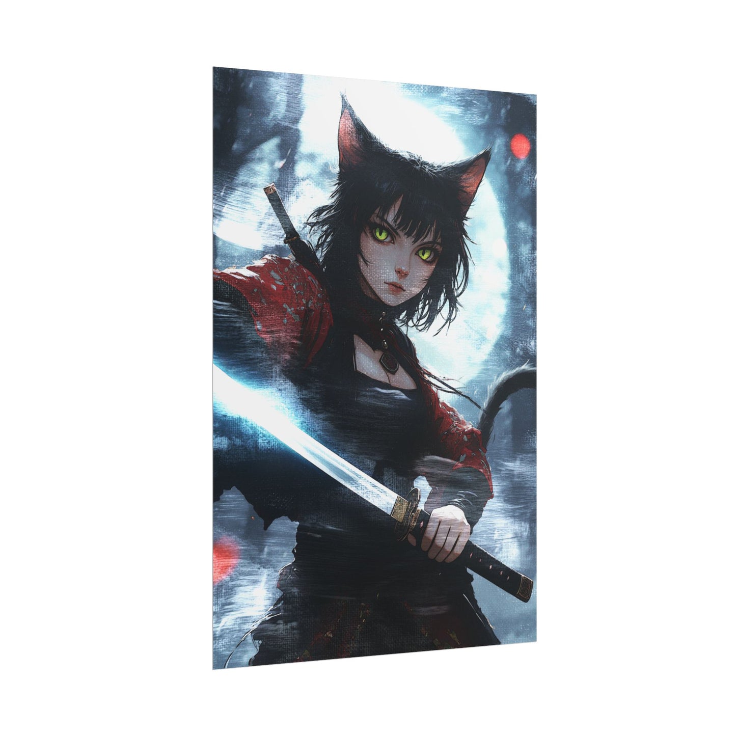 Cat Warrior Art Rolled Poster - Stylish Anime Decor for Home or Office