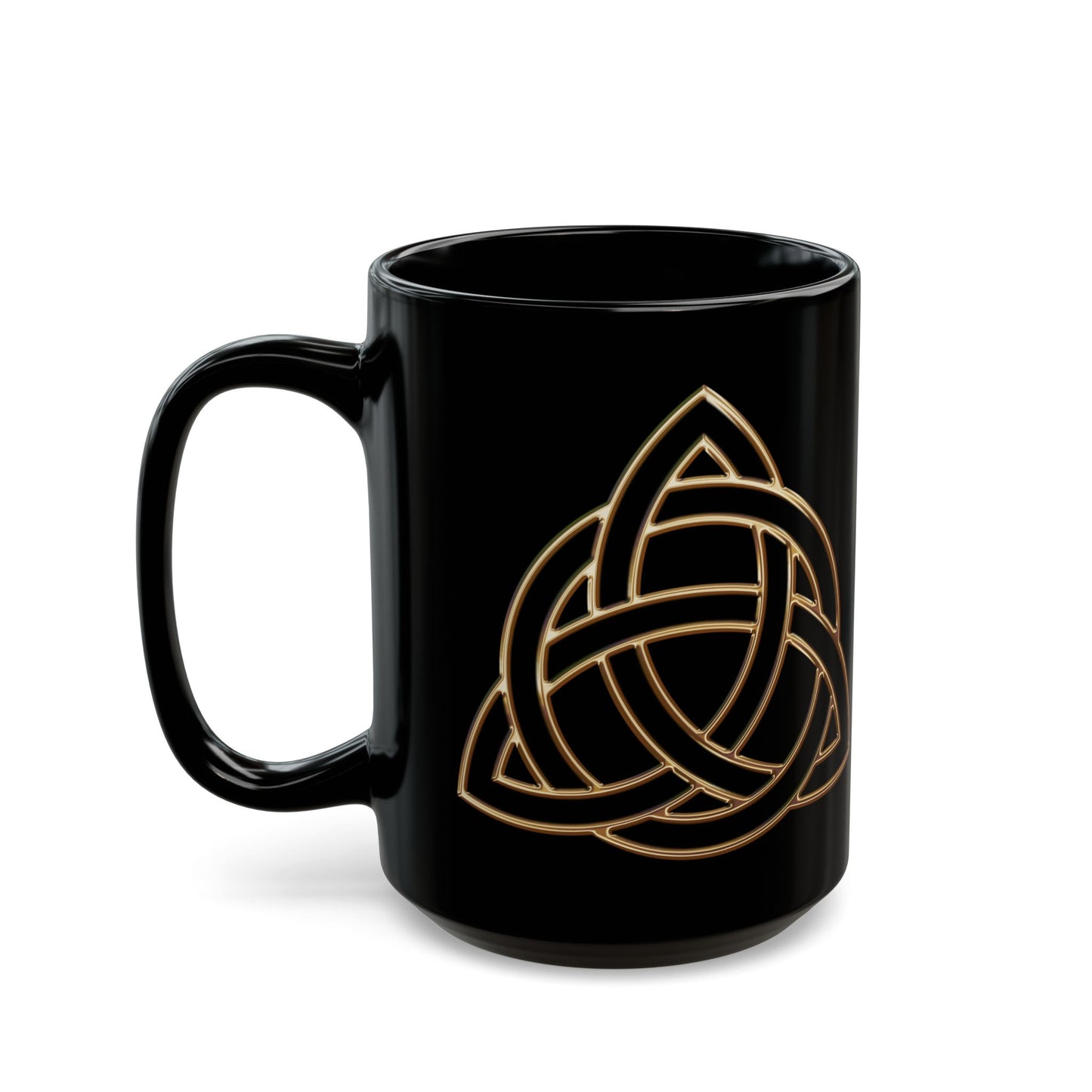 Triquetra, Celtic Trinity Knot Black Mug - Elegant 11oz & 15oz Coffee Cup for Home and Office