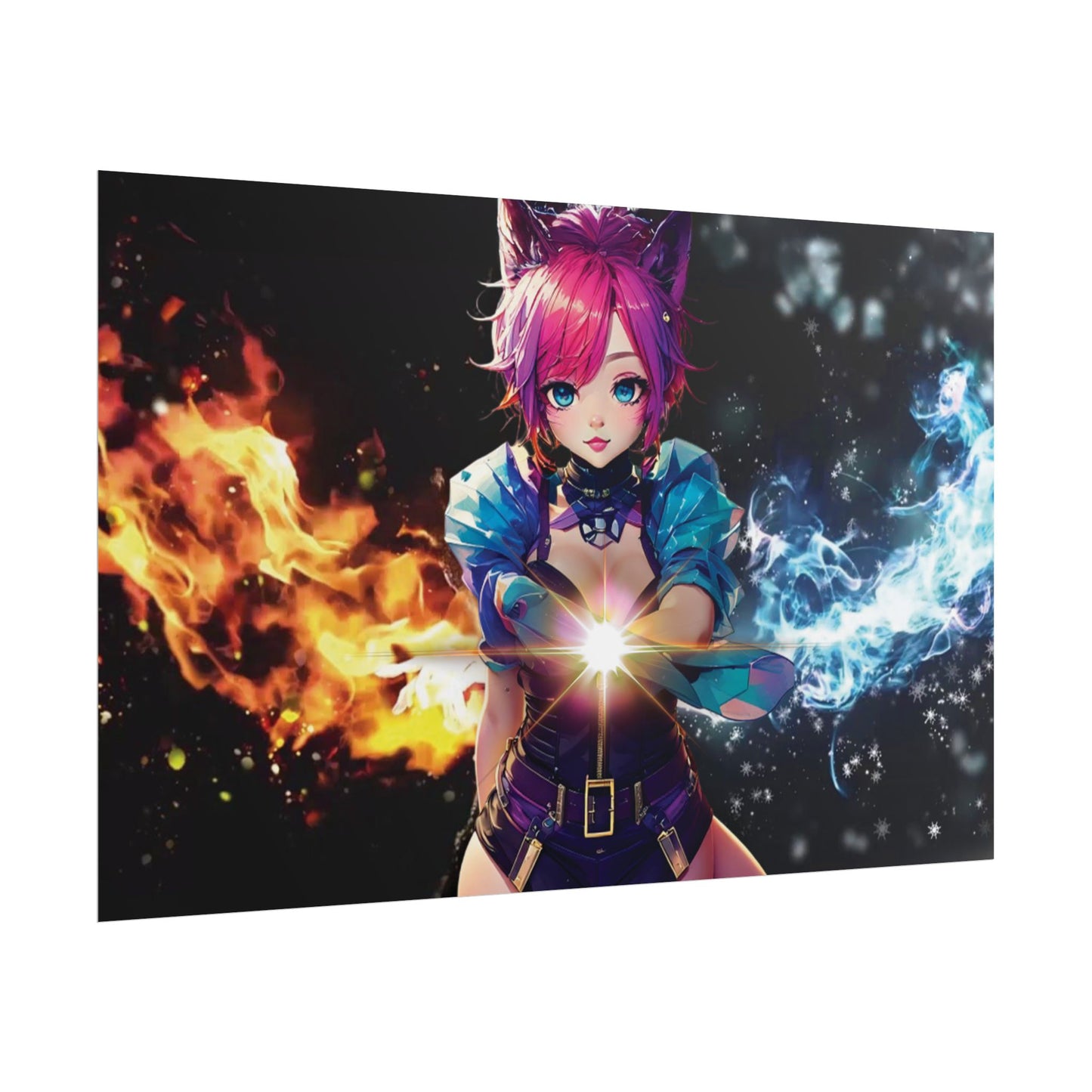 Canvas Print Elemental Balance: Flame & Frost Anime Fantasy Poster