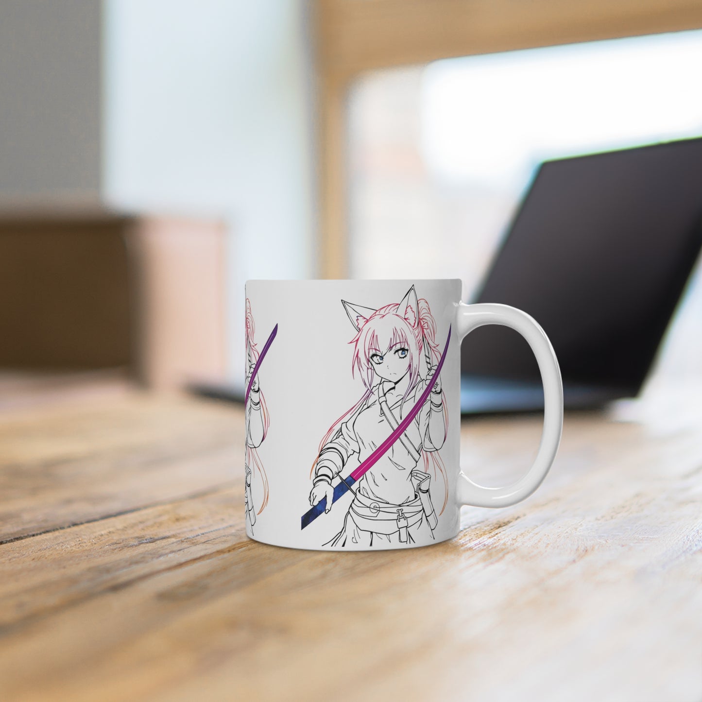Anime-Inspired Ceramic Mug, Cat Girl Coffee Cup, Gift for Anime Lovers, Manga Mug, Unique Kawaii Drinkware