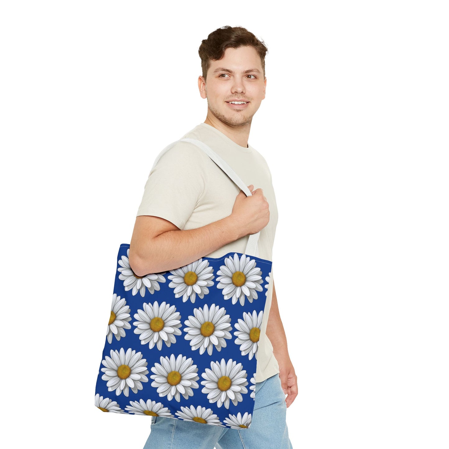 Daisy Tote Bag - White Floral Design Summer Fashion Accessory
