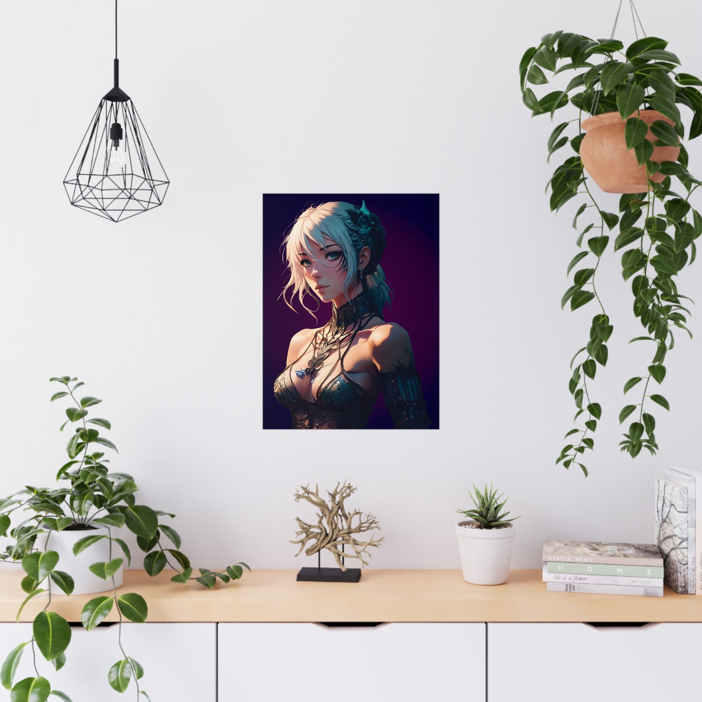 Mystical Anime Forest Princess Portrait Poster Art, Wall Decor, Fantasy Decor, Gothic Art Print, Unique Gifts, Anime Wall Art