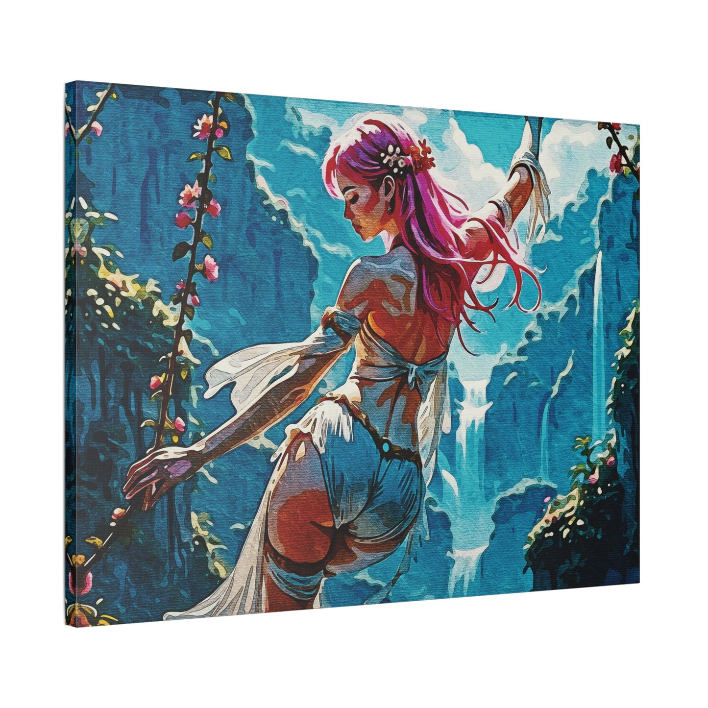 Blossom Beyond β Where Fantasy Blooms and Courage Flows πΈπ - Satin Canvas Wall Art, Enchanting Fantasy Art Print, Colorful Home Decor, Bohemian Wall Hanging, Ethereal Gift Idea