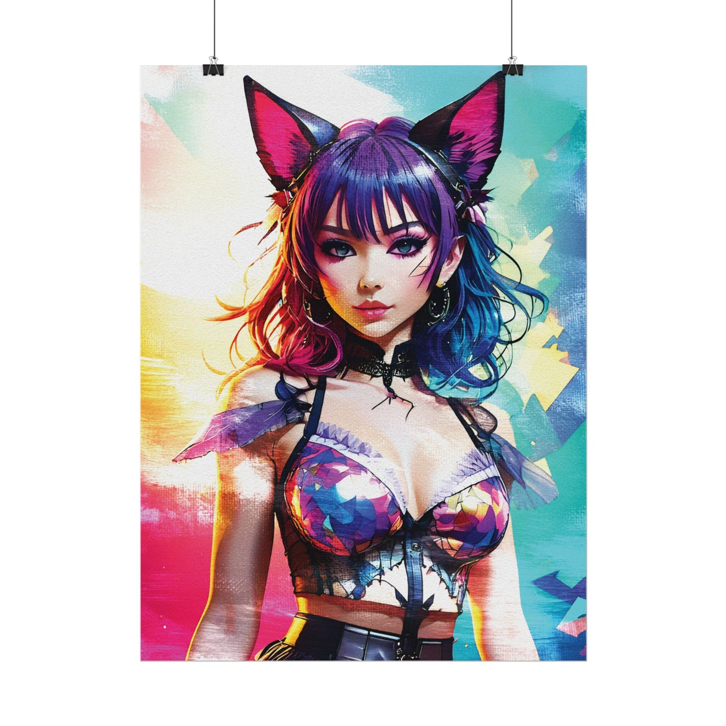 Vibrant Anime Cat Girl Rolled Poster - Colorful Wall Art for Anime Lovers