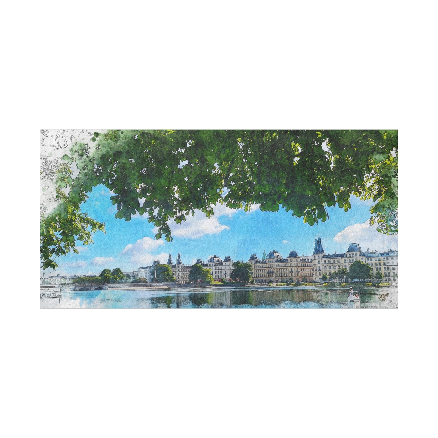 'The Lakes' Copenhagen - Canvas Print Watercolor Art -