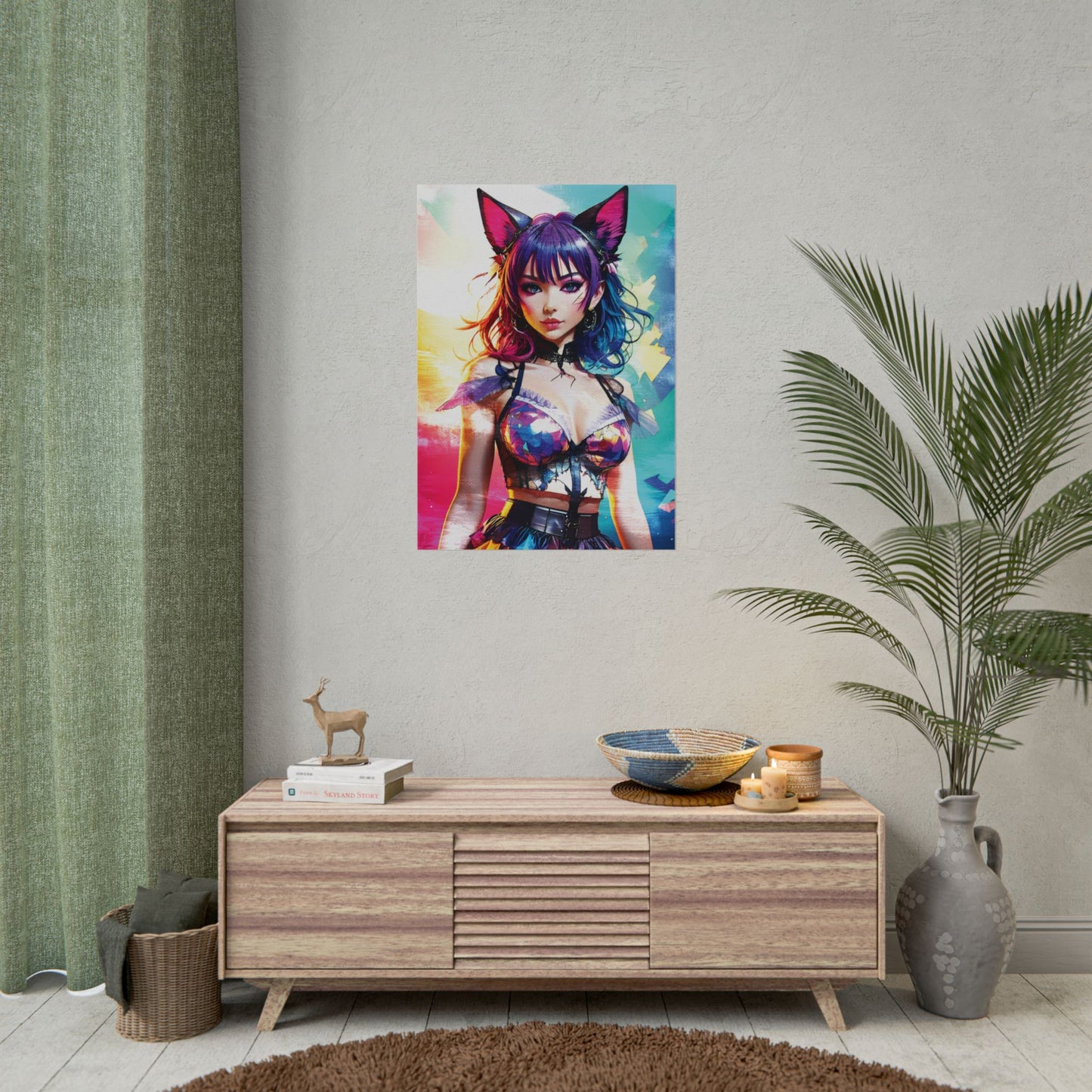 Vibrant Anime Cat Girl Rolled Poster - Colorful Wall Art for Anime Lovers