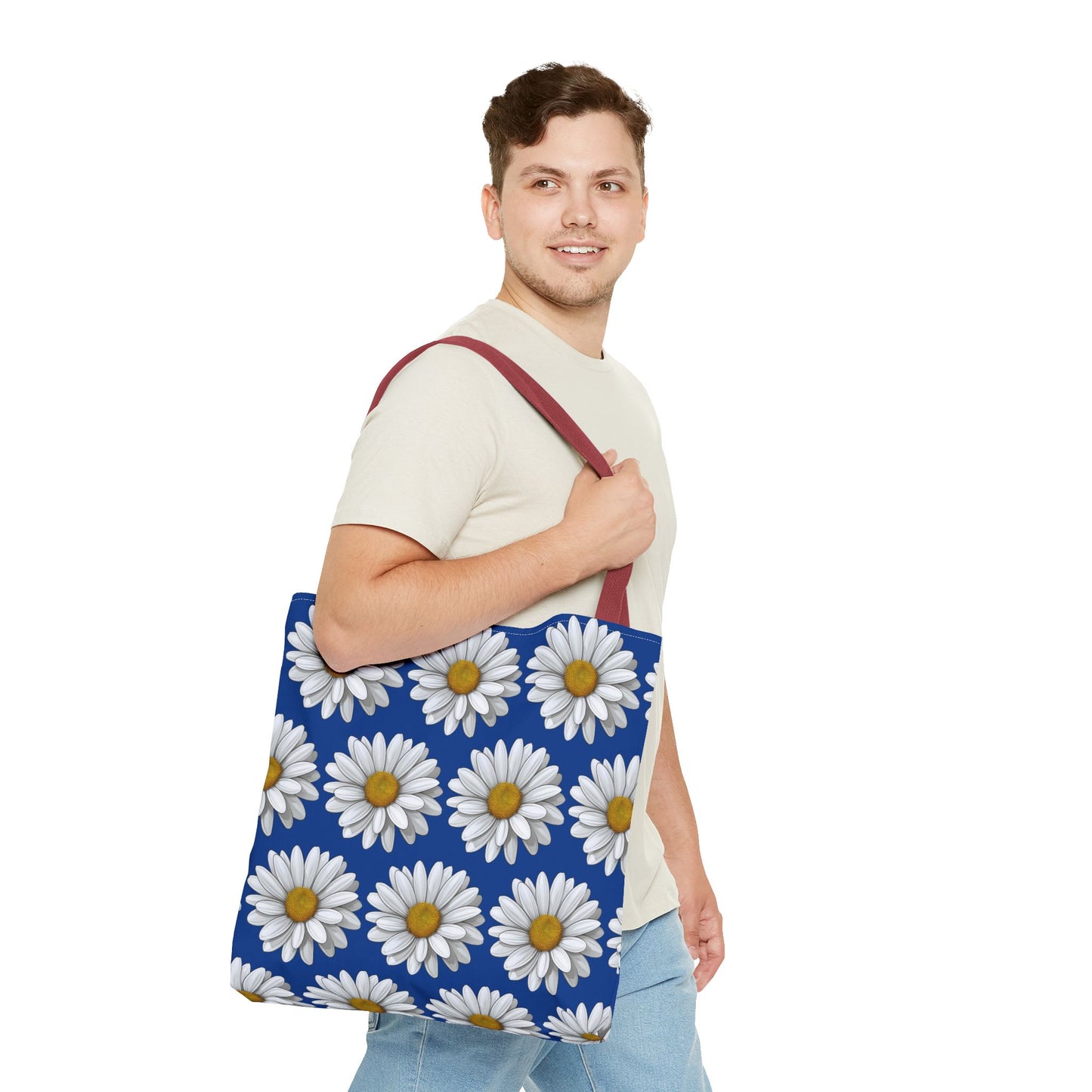 Daisy Tote Bag - White Floral Design Summer Fashion Accessory