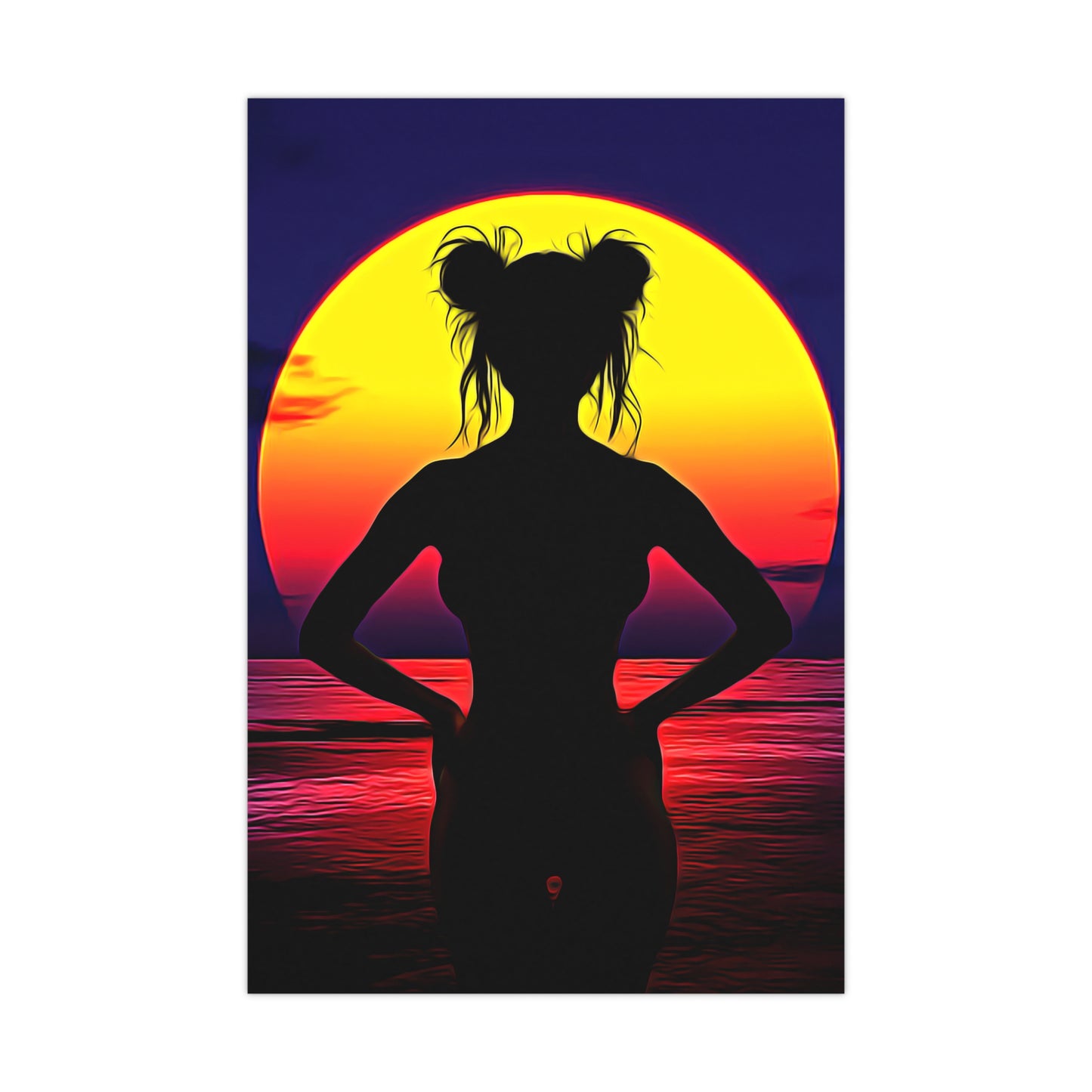 Solar Silhouette: Embrace Inner Strength in the Golden Sunset Glow - Sunset Silhouette Matte Poster, Art Print for Home Decor, Aesthetic Wall Art, Beach Vibe Decor, Gift for Art Lovers