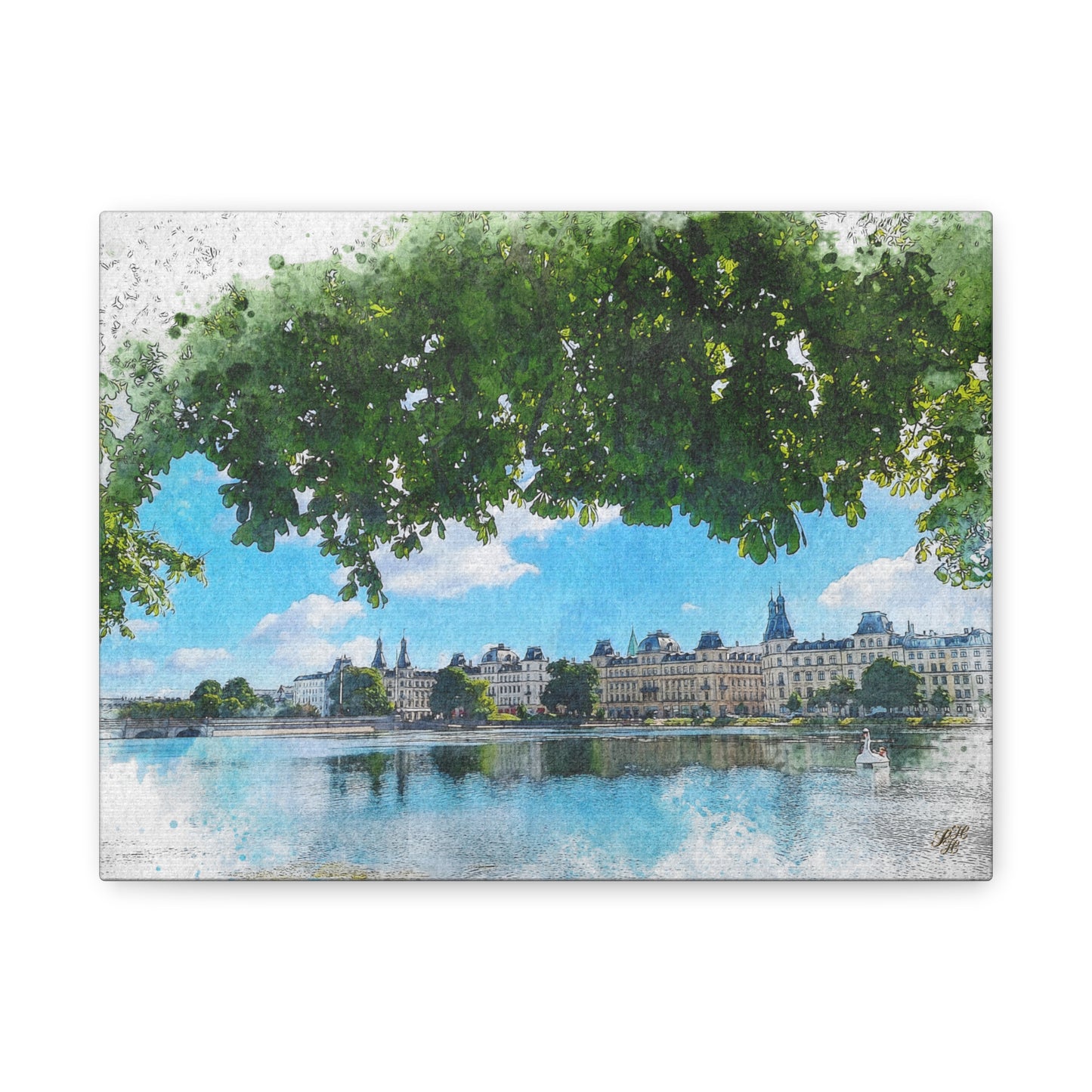 'The Lakes' Copenhagen - Canvas Print Watercolor Art -