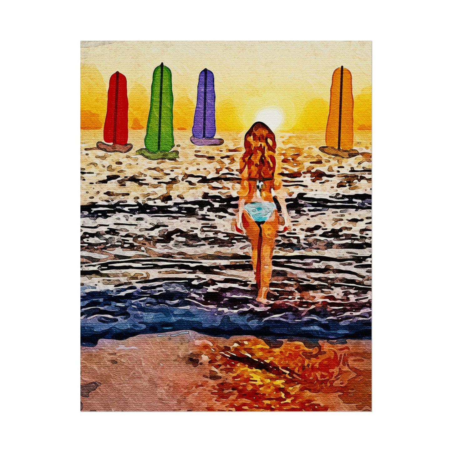"Chasing Horizons: A Sunset Journey of Hope and Serenity Beyond the Waves" - Beach-Themed Rolled Posters, Decorative Wall Art, Summer Decor, Coastal Vibe, Surfing Gift, Ocean Sunset Print