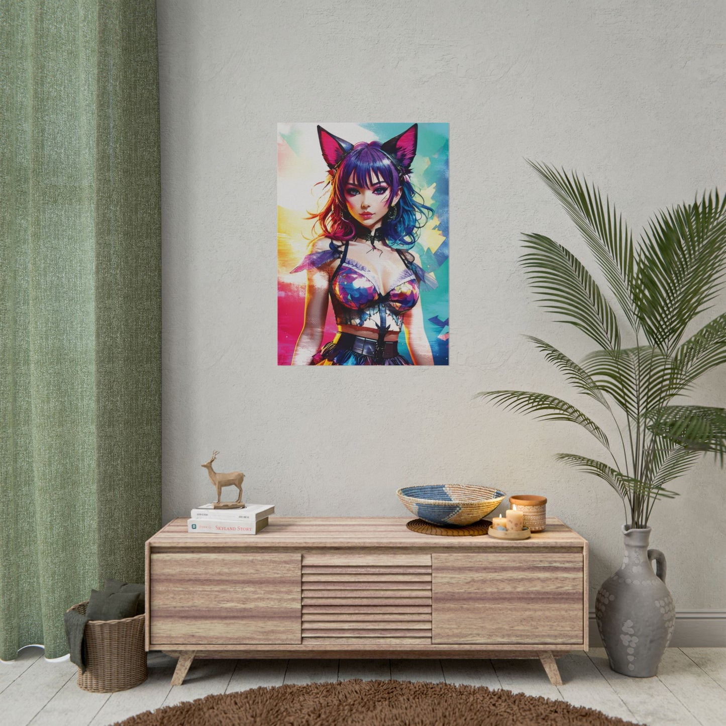 Vibrant Anime Cat Girl Rolled Poster - Colorful Wall Art for Anime Lovers