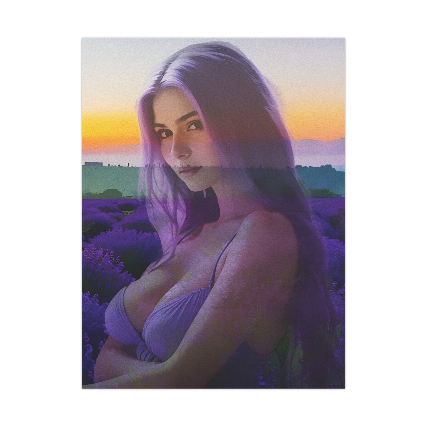 Beautiful Lavender – Dreamy Sunset Muse in Lavender Field Printed Poster Art