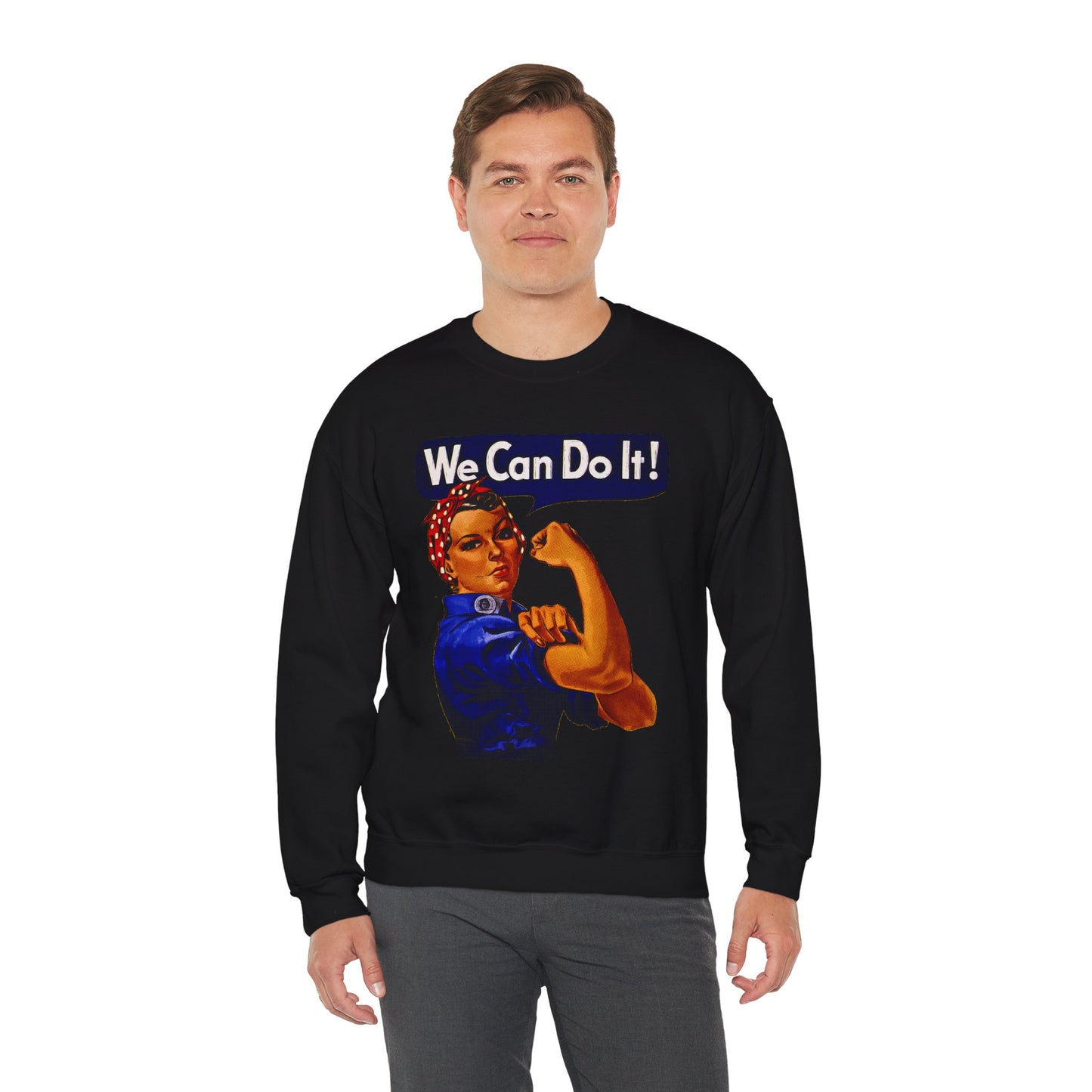 Empowerment Pop Art | Bold "We Can Do It" T-Shirts, Sweatshirts, Mugs & Wall Art for Inspiration - Empowering Rosie Crewneck Sweatshirt | Motivational Gift, Casual Wear, Feminism, Women’s Apparel, Inspirational Fashion