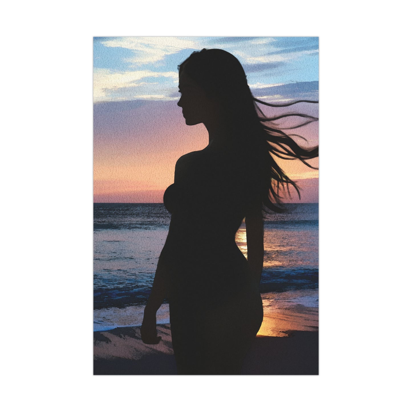 Whispers of the Horizon – Serene Silhouette at Sunset Capturing Peace, Beauty, and Timeless Grace - Silhouette Beach Matte Poster, Wall Art, Home Decor, Aesthetic Print, Artistic Decoration