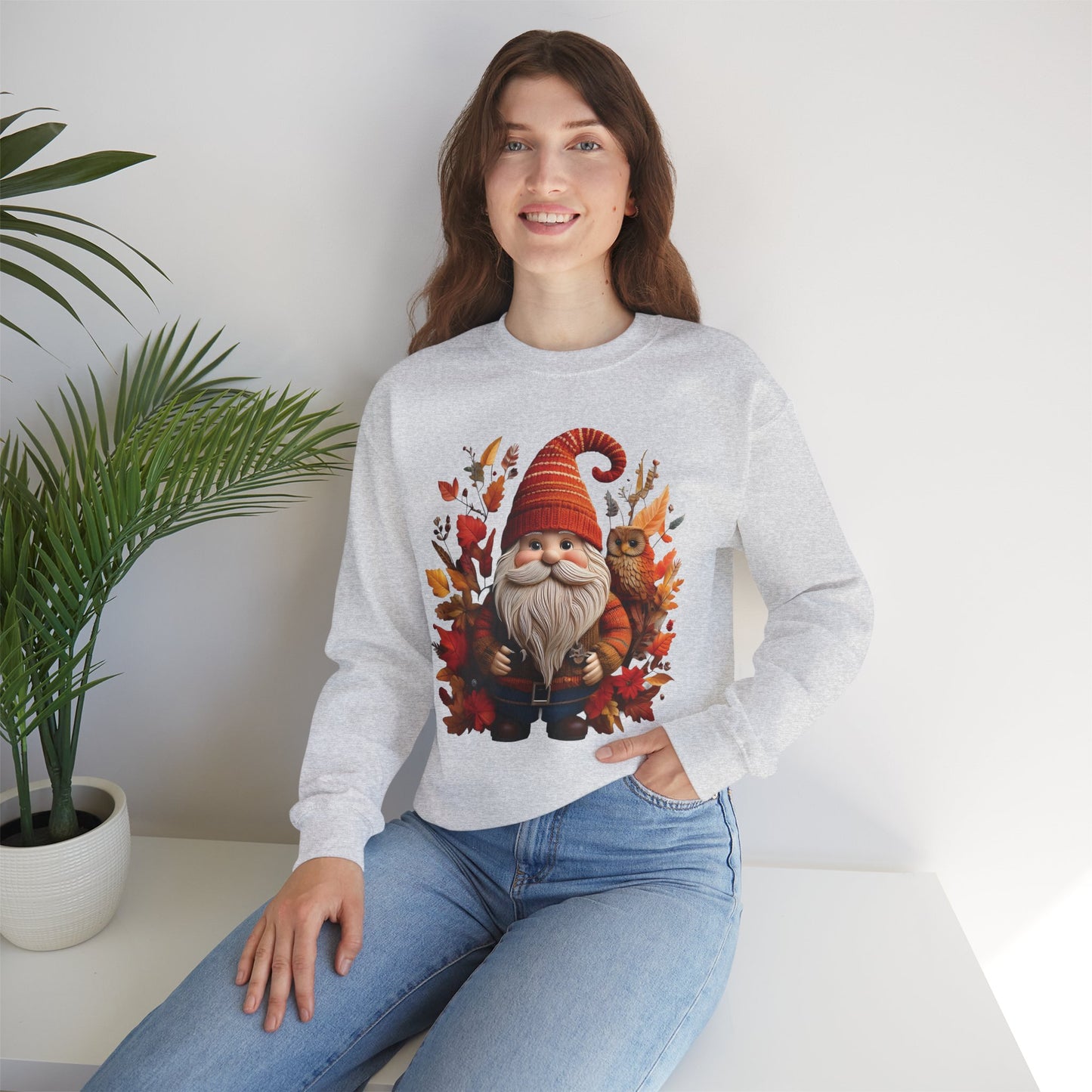 Gnome & Owl Autumn Harmony β Cozy Magic for the Season ππ§‘ - Sweatshirt | Fall Sweater, Autumn Apparel, Unisex Crewneck, Perfect Gift, Holiday Wear, Seasonal Style, Comfortable Fashion