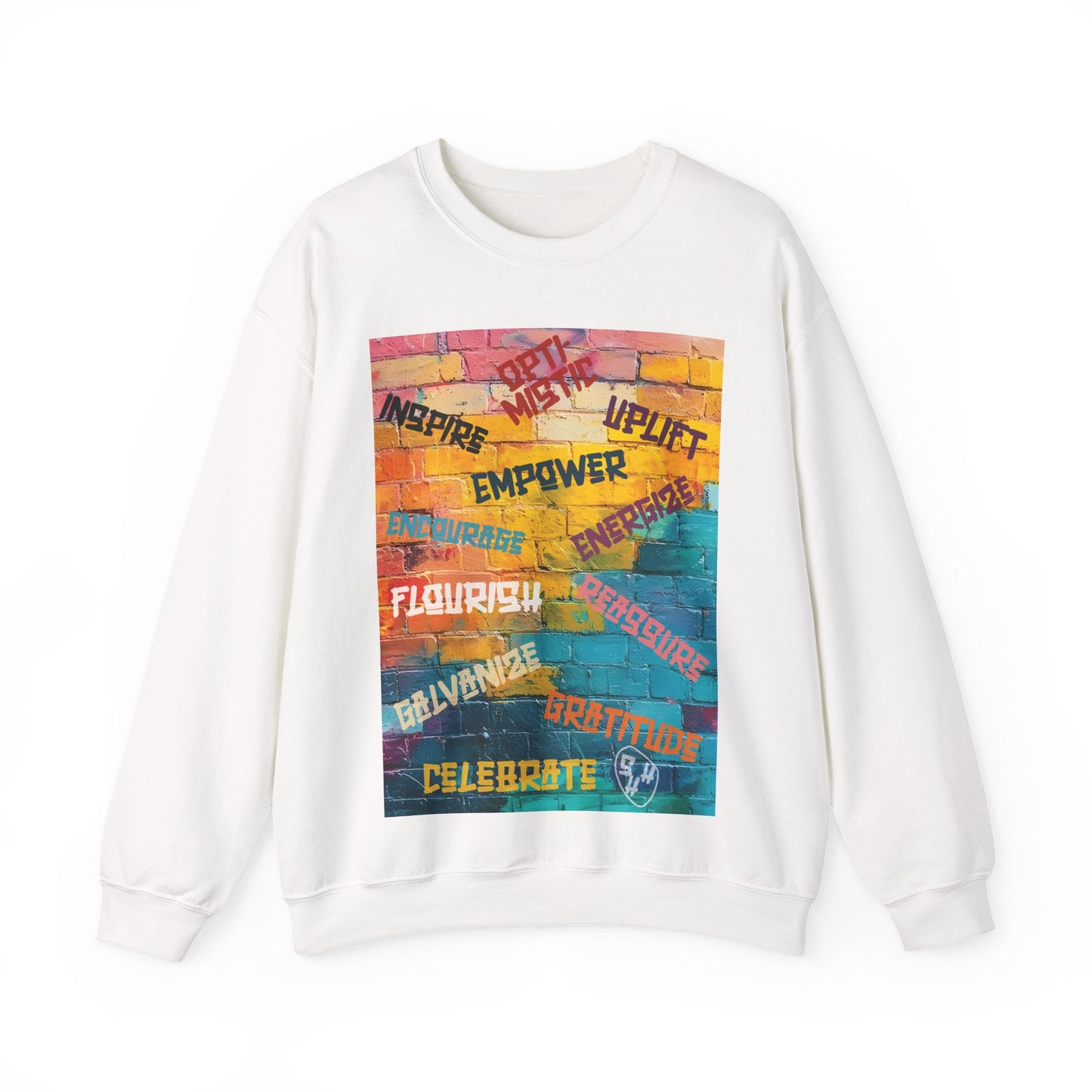 Fuel your fire—Inspire. Empower. Celebrate. 🎨💪 #MotivationalArt #InspireDaily #Empowerment #PositiveVibes #GoalGetter #WallOfWords Unisex Crewneck Sweatshirt - Empower, Flourish, Celebrate, Gratitude, Uplift, Energetic Cozy Apparel