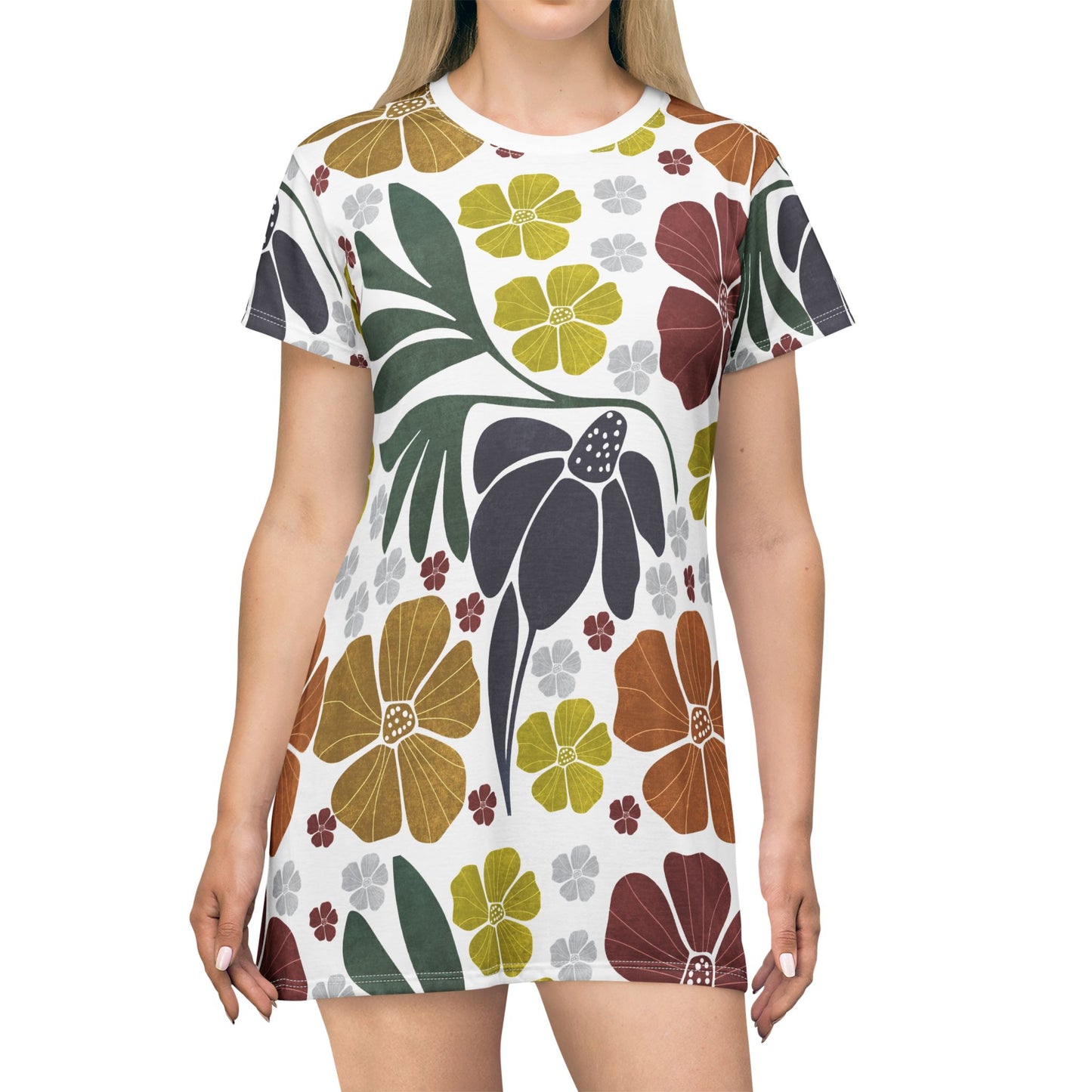 Boho Floral Design T-Shirt Dress