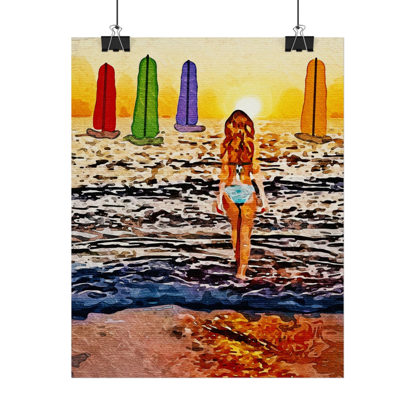 "Chasing Horizons: A Sunset Journey of Hope and Serenity Beyond the Waves" - Beach-Themed Rolled Posters, Decorative Wall Art, Summer Decor, Coastal Vibe, Surfing Gift, Ocean Sunset Print