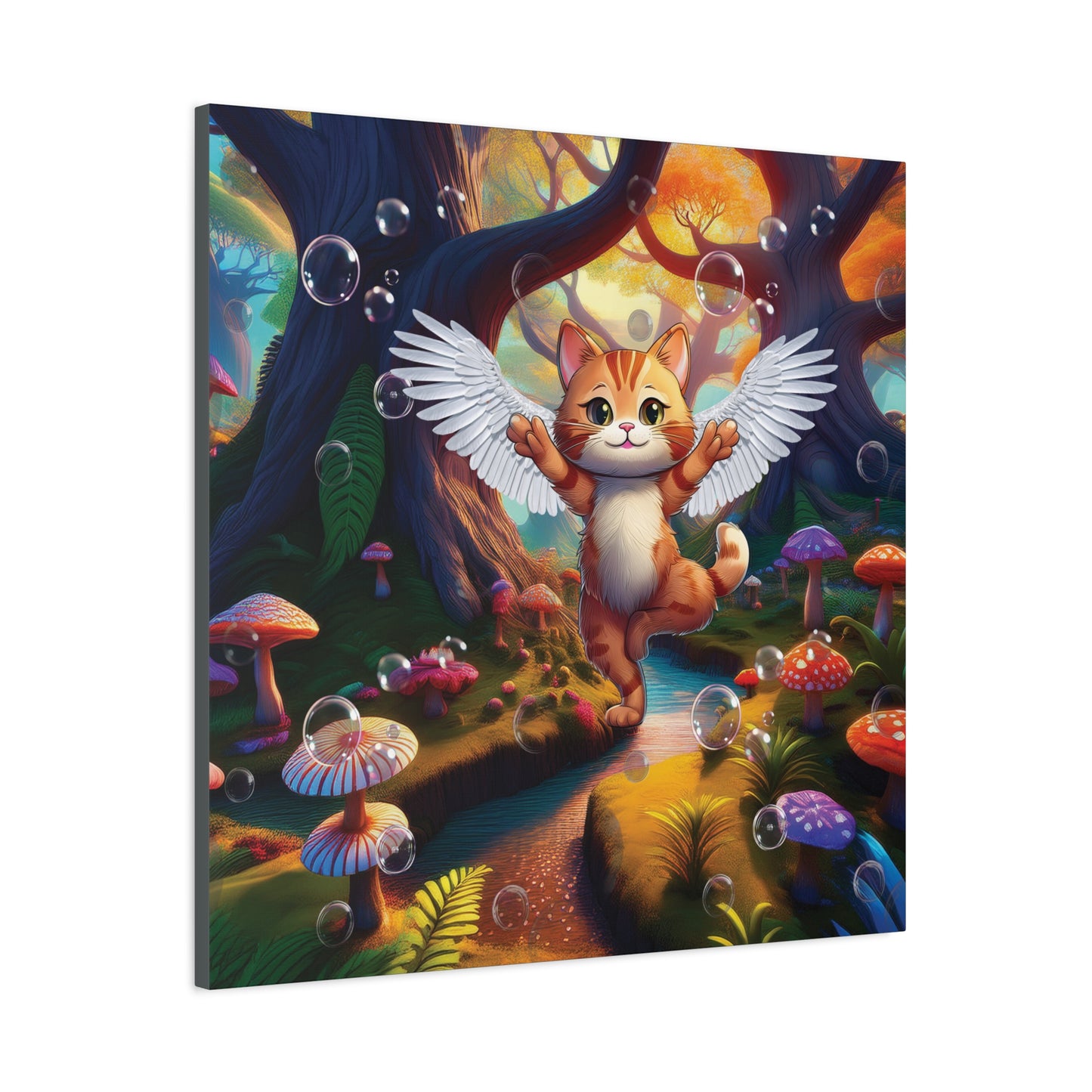 Winged Whiskers: Fantasy Cat's Magical Adventure - Canvas Print