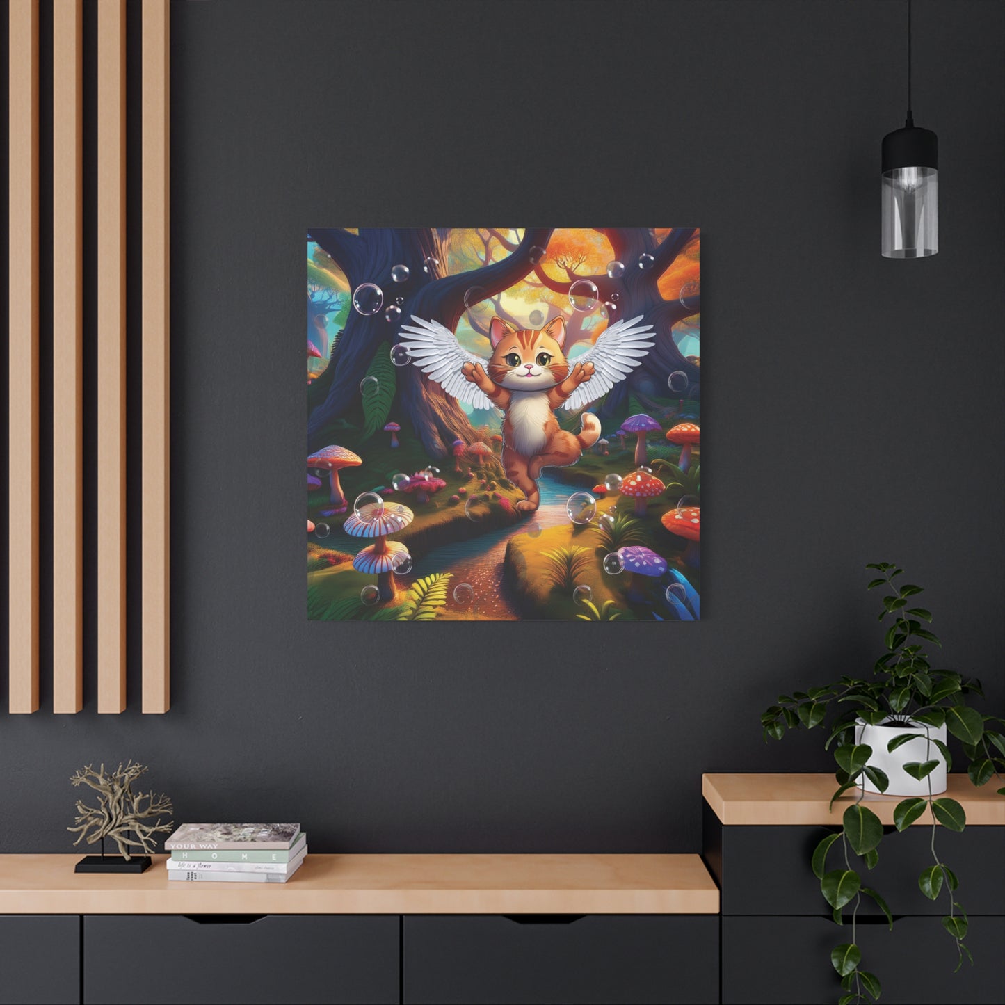 Winged Whiskers: Fantasy Cat's Magical Adventure - Canvas Print