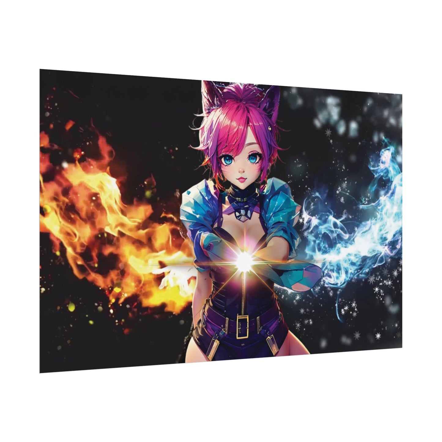 Canvas Print Elemental Balance: Flame & Frost Anime Fantasy Poster