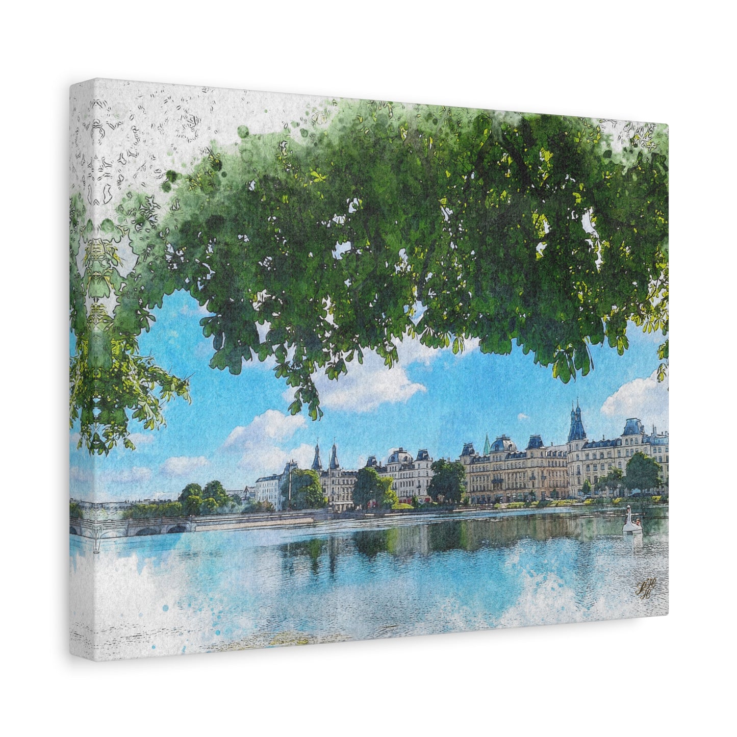 'The Lakes' Copenhagen - Canvas Print Watercolor Art -
