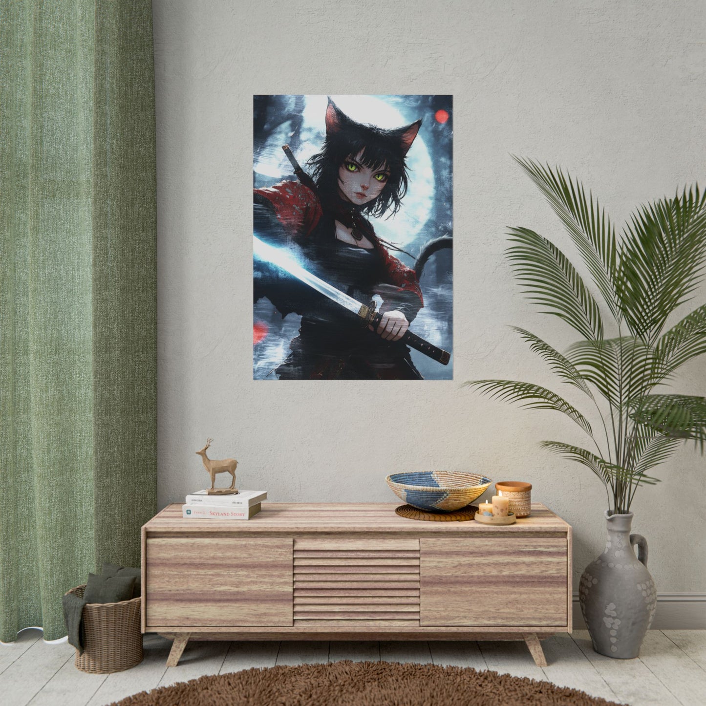 Cat Warrior Art Rolled Poster - Stylish Anime Decor for Home or Office