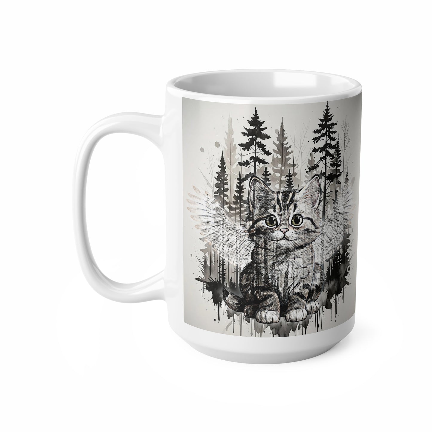 Artistic Fantasy Cat and Forest Ceramic Coffee Cups - 11oz & 15oz