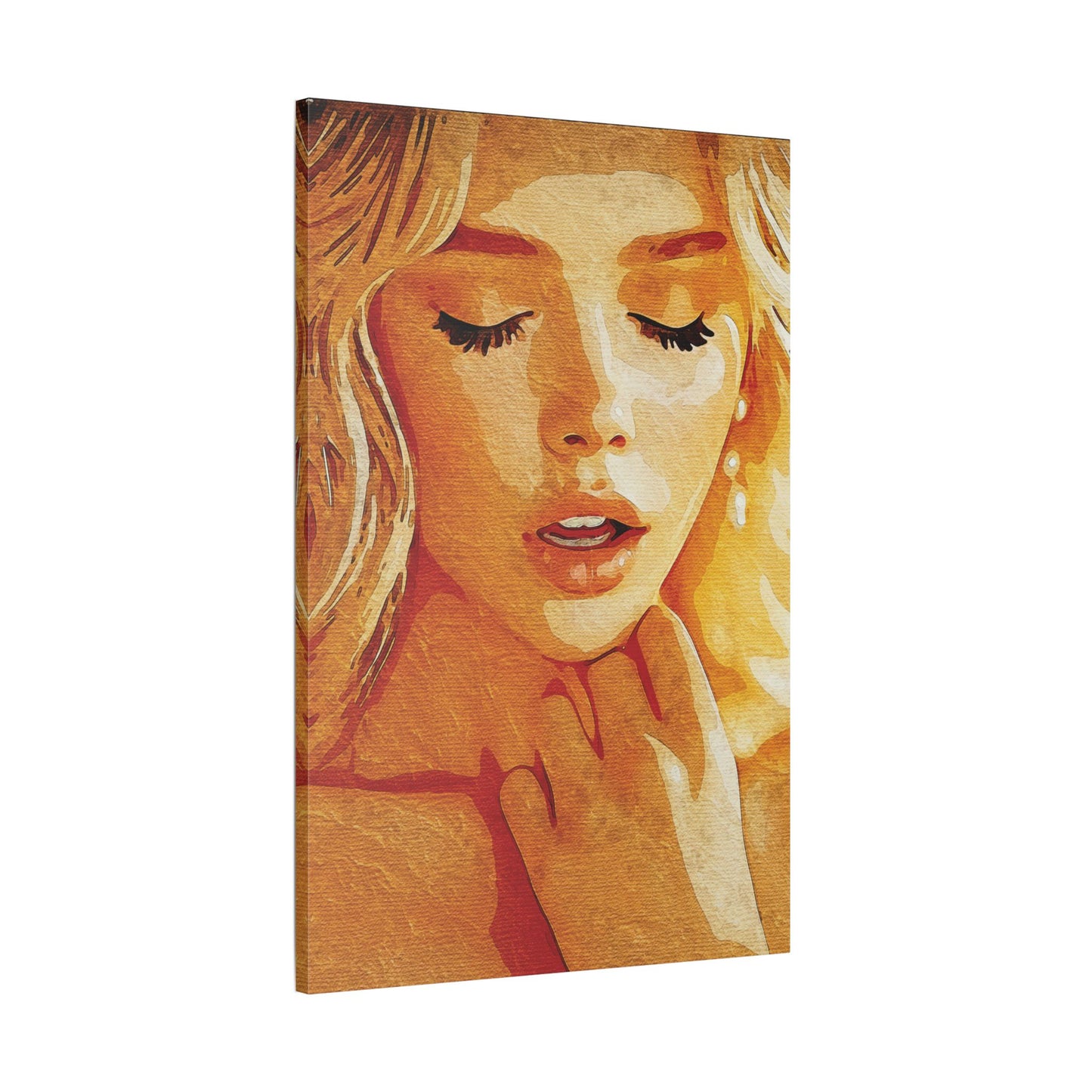 “Golden Reverie: The Serenity of a Soul in Stillness” - Elegant Satin Canvas Art Print, Home Decor Wall Artwork, Beautiful Portrait, Gift for Her, Modern Art Piece, Unique Wall Decoration
