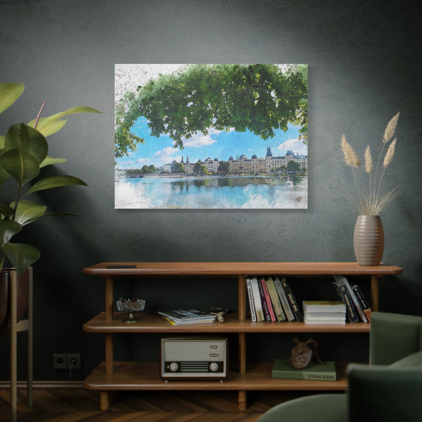 'The Lakes' Copenhagen - Canvas Print Watercolor Art -