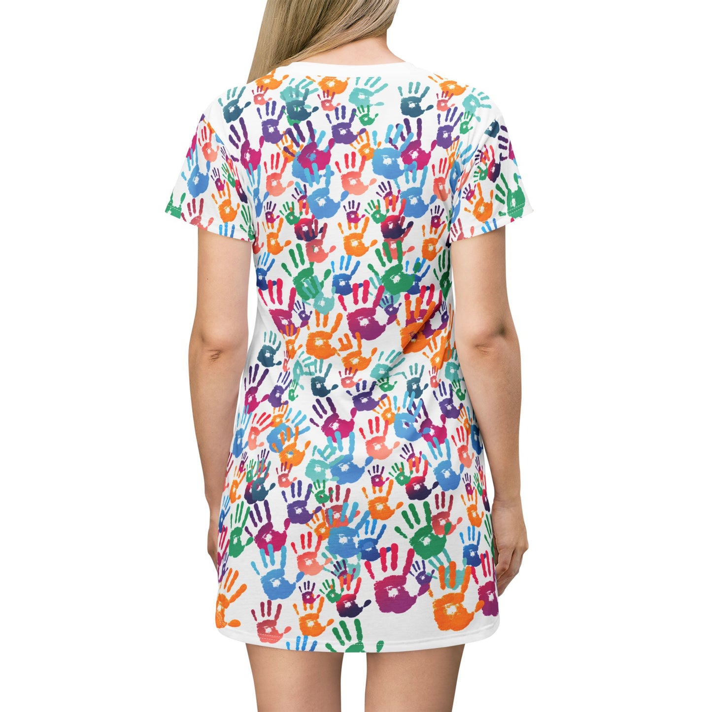 Colorful Hand Print T-Shirt Dress