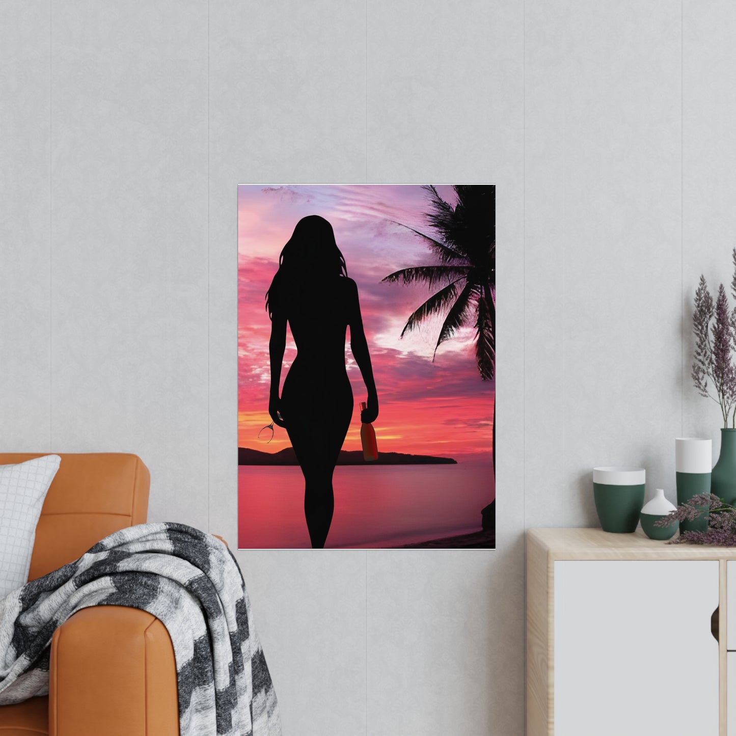 Serene Sunset Wall Art, Beach Poster, Silhouette Print, Tropical Home Decor, Relaxing Vibes, Ideal for Living Room or Bedroom