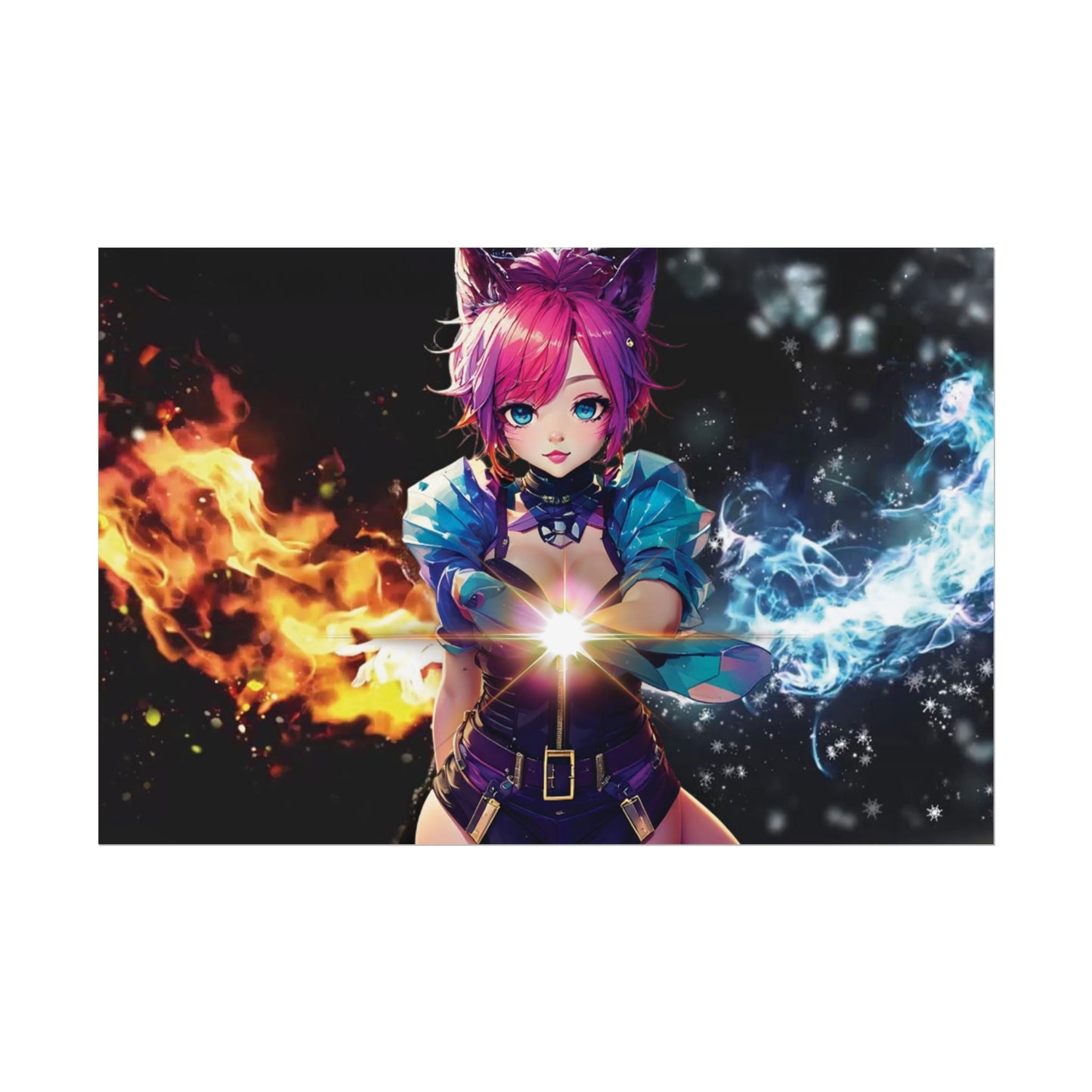 Canvas Print Elemental Balance: Flame & Frost Anime Fantasy Poster