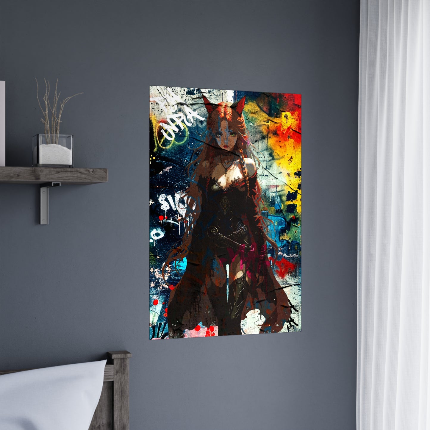 Warrior Anime Catgirl – Urban Fantasy Power on . - Vibrant Art Matte Poster, Urban Decor, Anime Wall Art, Gift for Collectors, Home Aesthetic