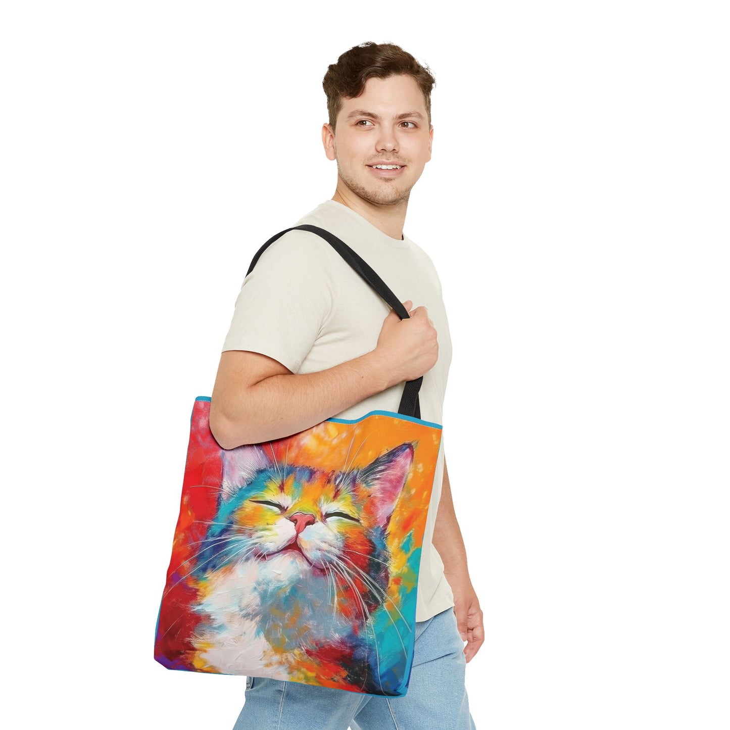 Colorful Cat Tote Bag: Pawsitive Vibes